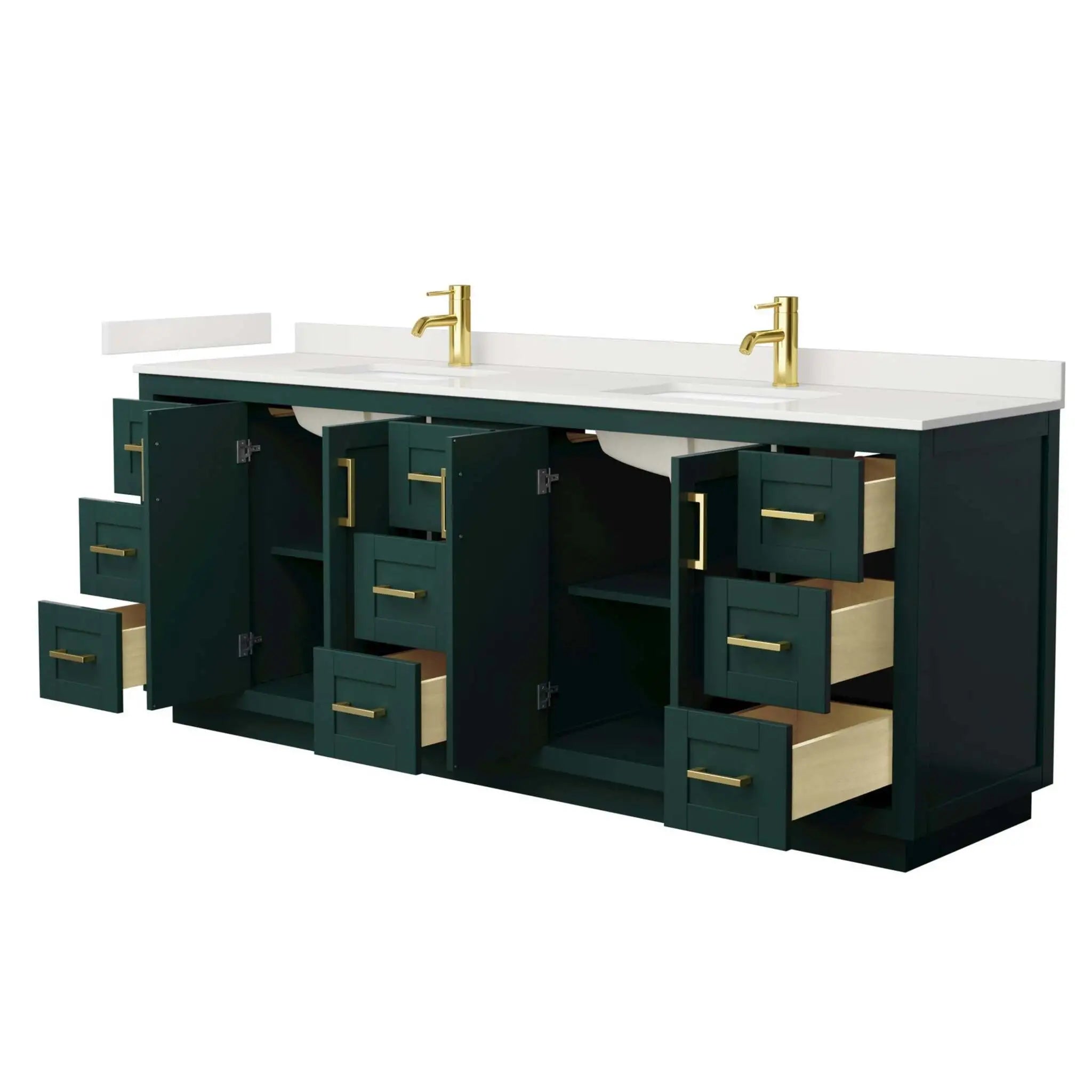 84" Miranda Double Bathroom Vanity in Green with Brushed Gold Trim by Wyndham