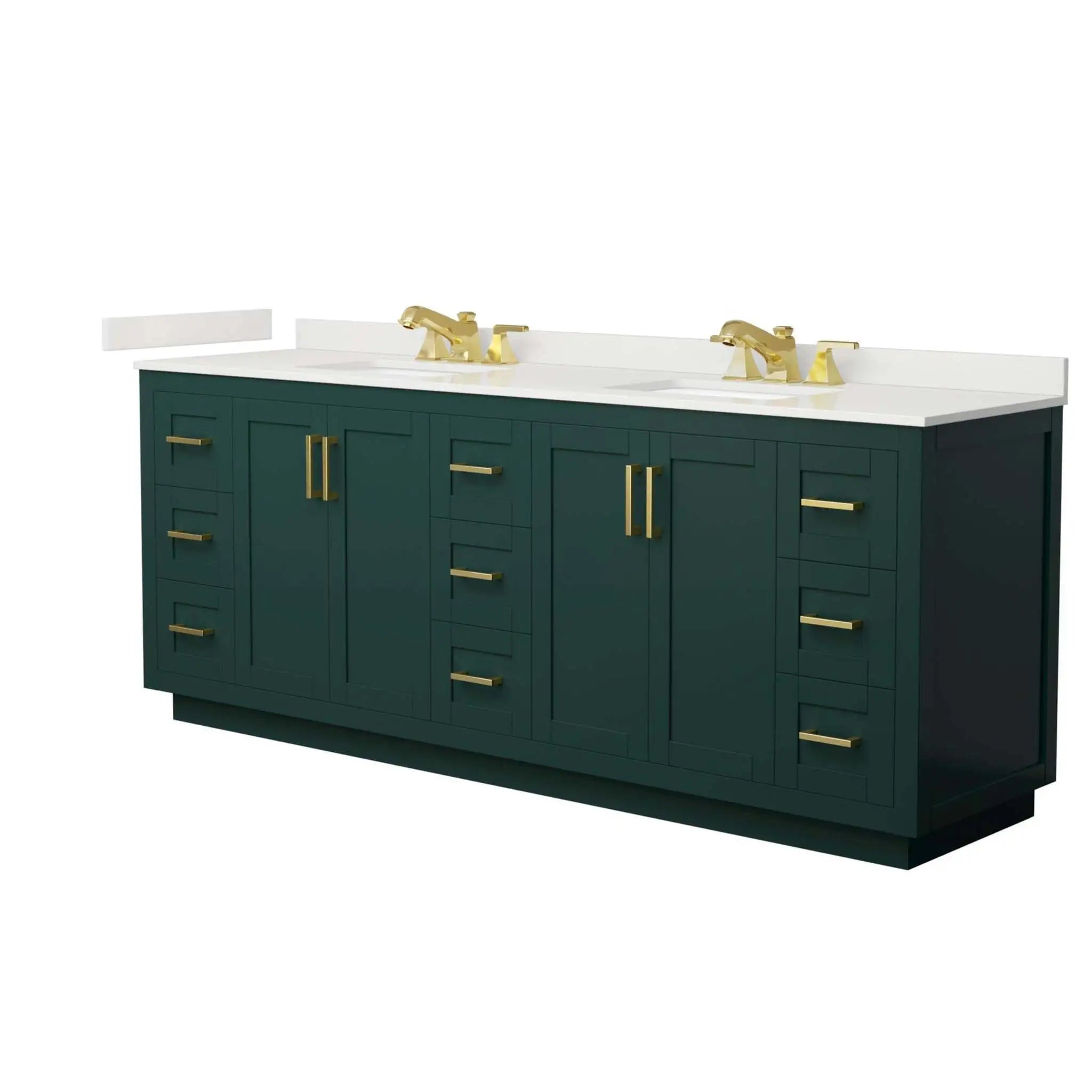 84" Miranda Double Bathroom Vanity in Green with Brushed Gold Trim by Wyndham