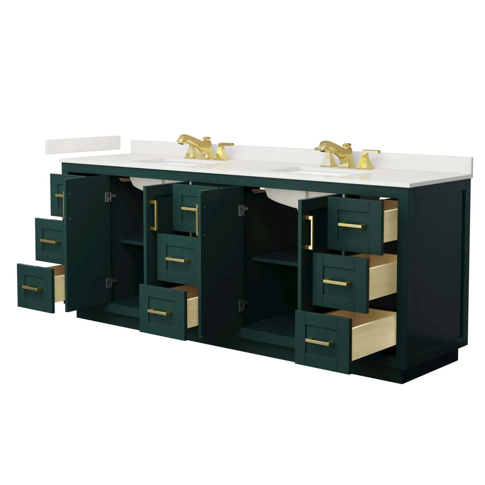 84" Miranda Double Bathroom Vanity in Green with Brushed Gold Trim by Wyndham