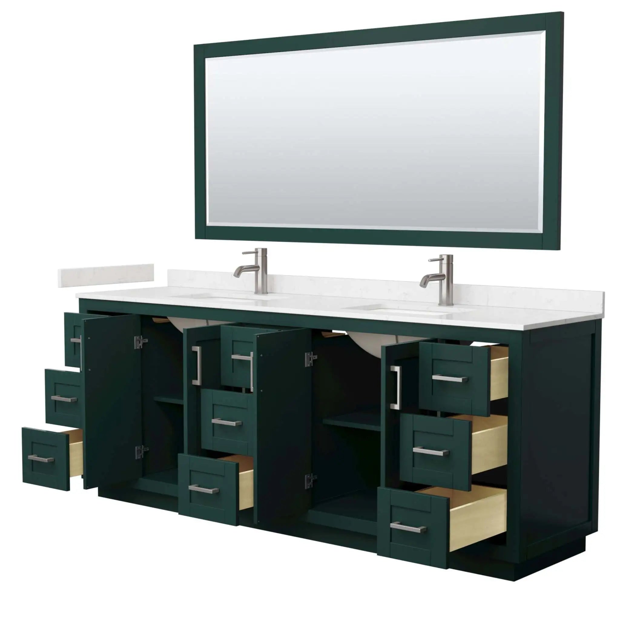 84" Miranda Double Bathroom Vanity in Green with Brushed Nickel Trim & 70" Mirror by Wyndham