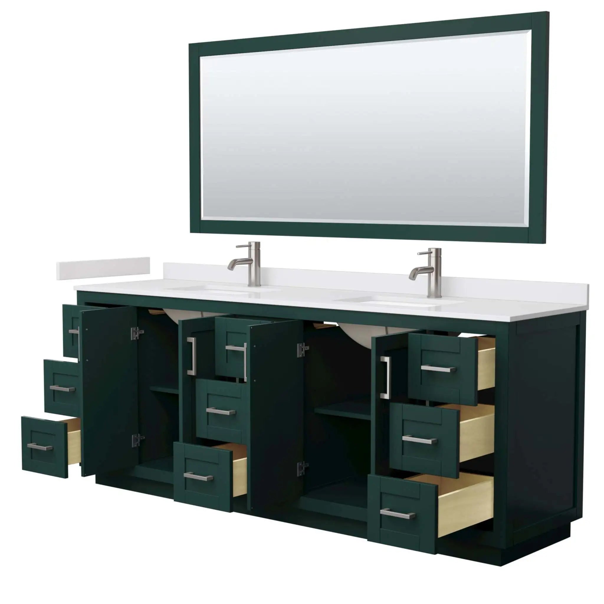 84" Miranda Double Bathroom Vanity in Green with Brushed Nickel Trim & 70" Mirror by Wyndham