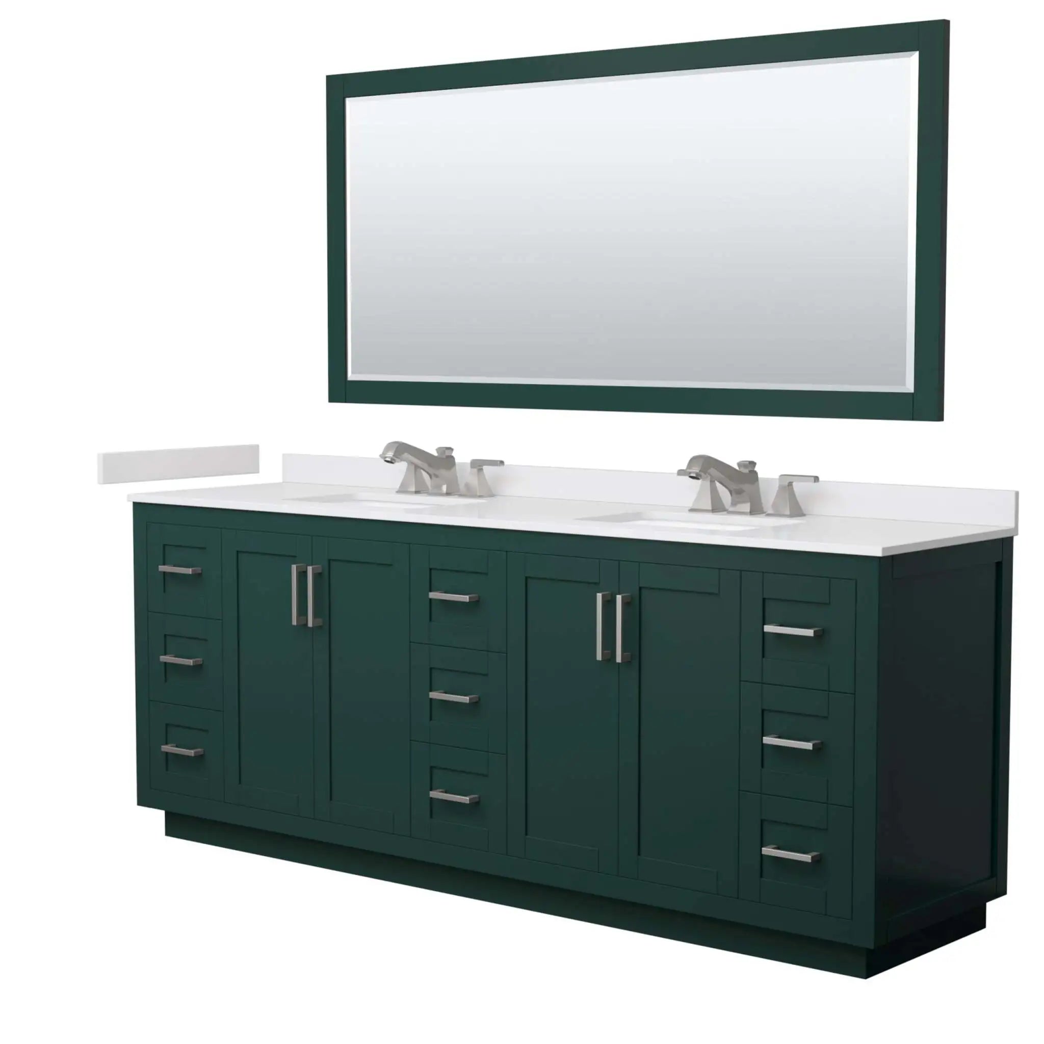 84" Miranda Double Bathroom Vanity in Green with Brushed Nickel Trim & 70" Mirror by Wyndham