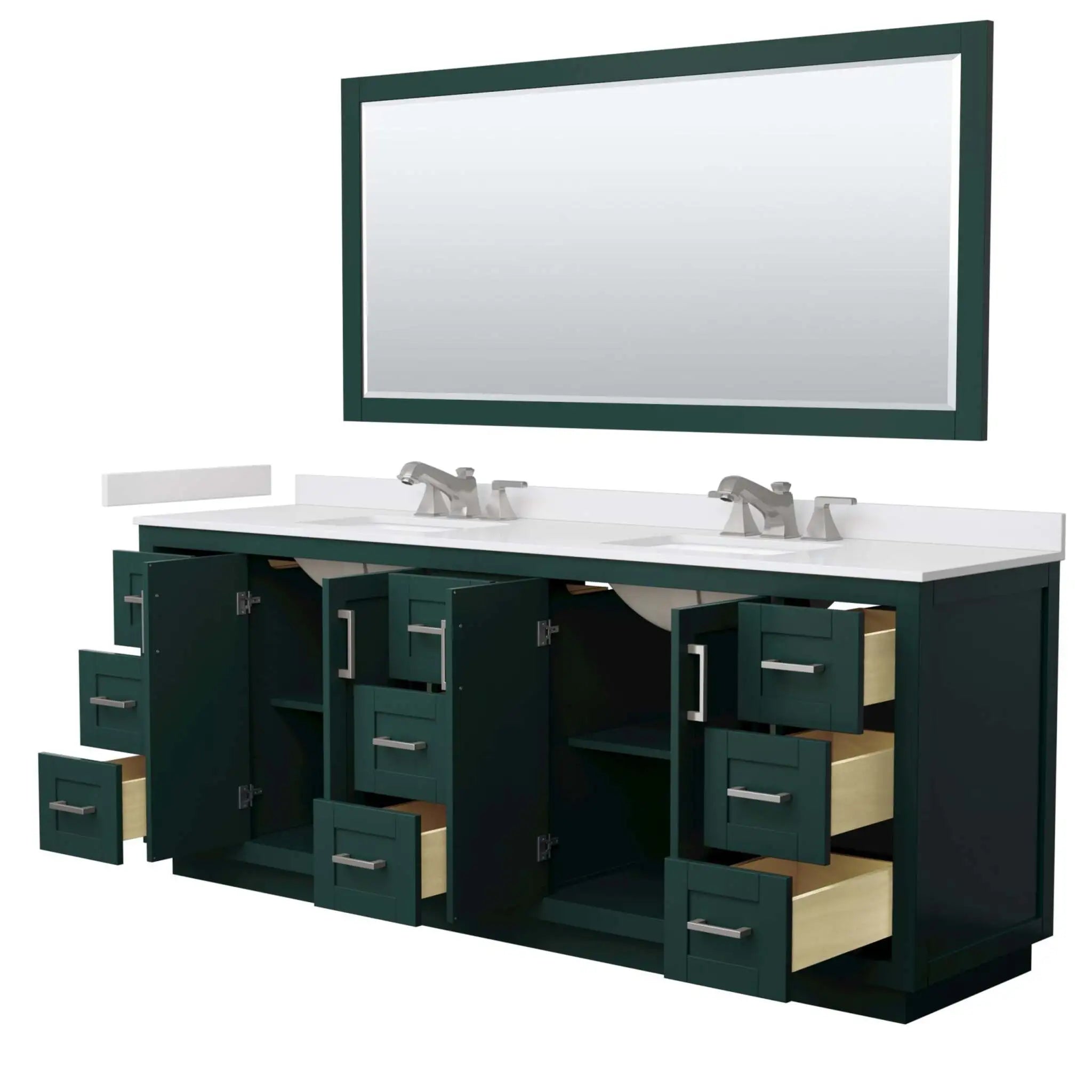 84" Miranda Double Bathroom Vanity in Green with Brushed Nickel Trim & 70" Mirror by Wyndham