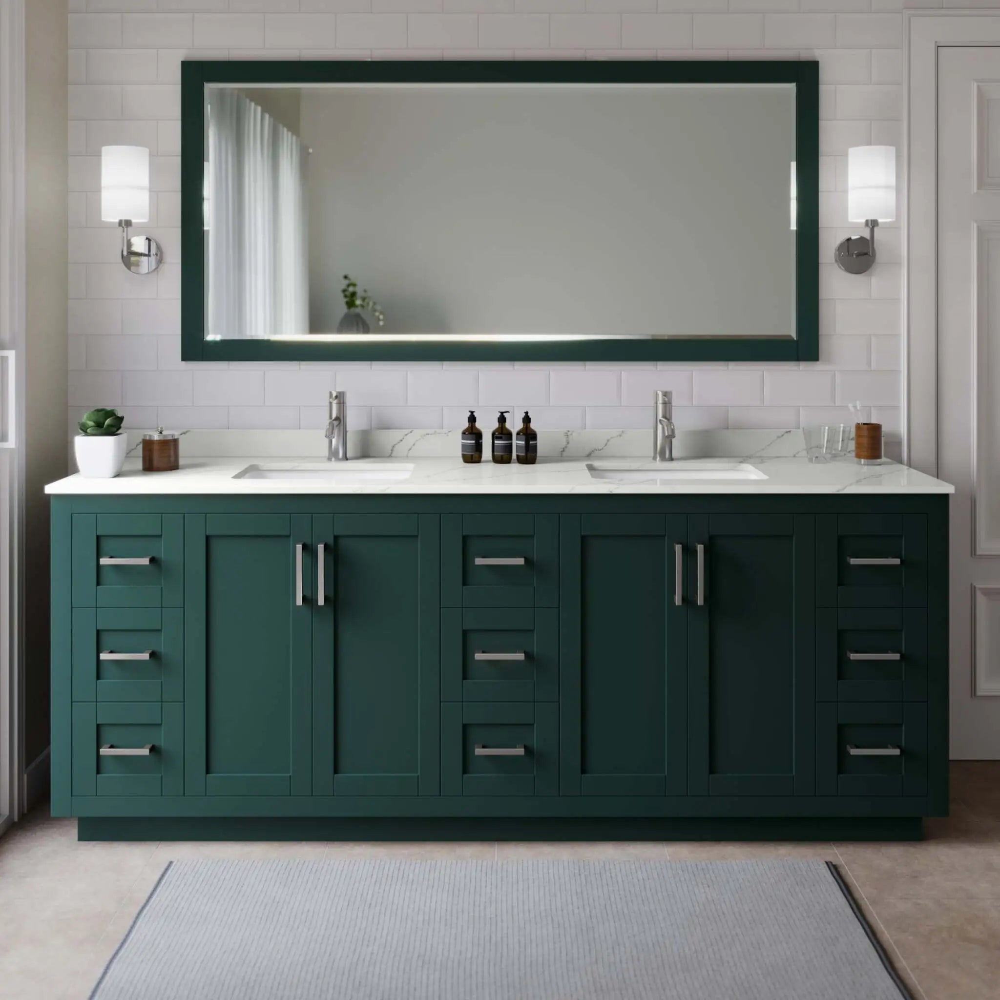 84" Miranda Double Bathroom Vanity in Green with Brushed Nickel Trim by Wyndham