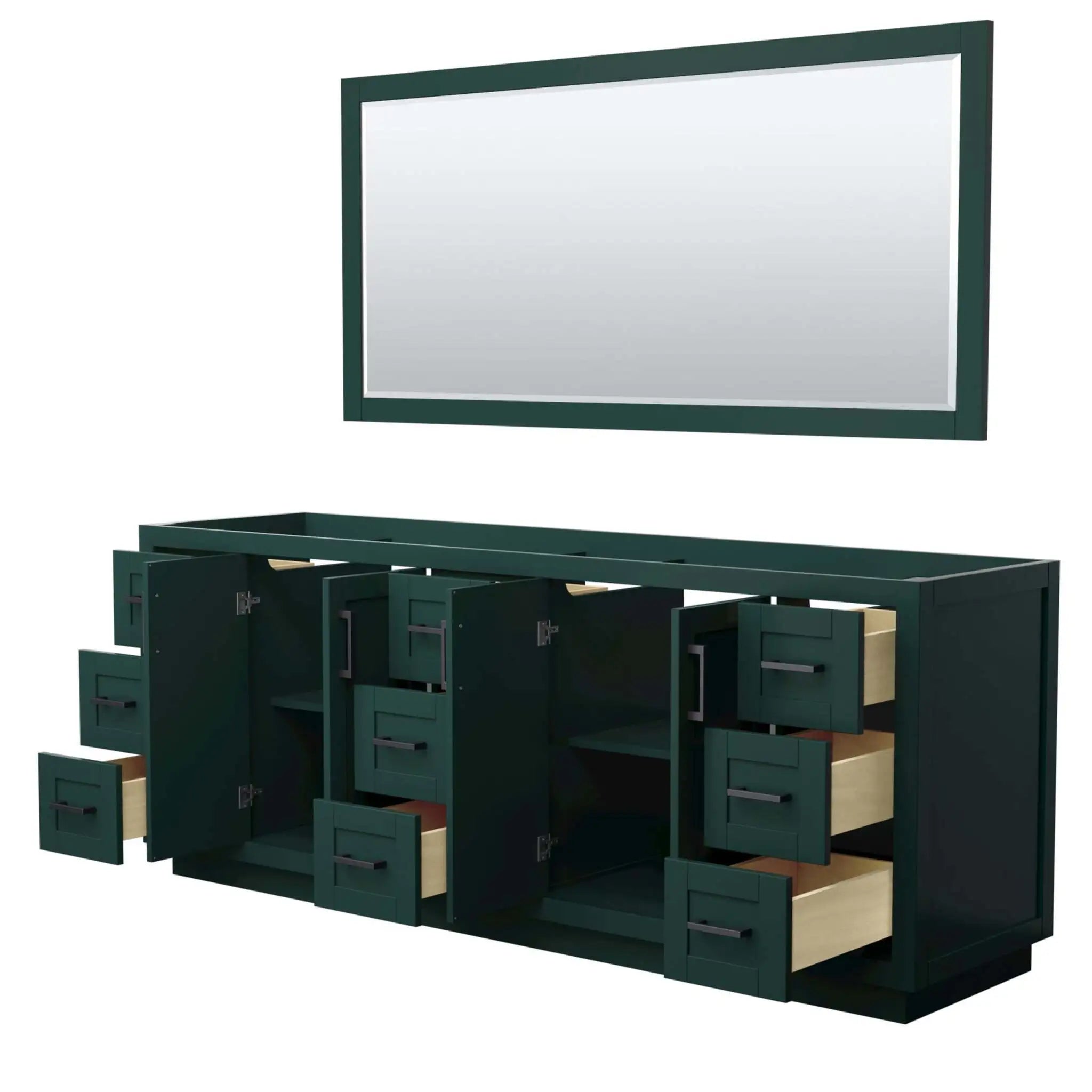 84" Miranda Double Bathroom Vanity in Green with Matte Black Trim & 70" Mirror by Wyndham