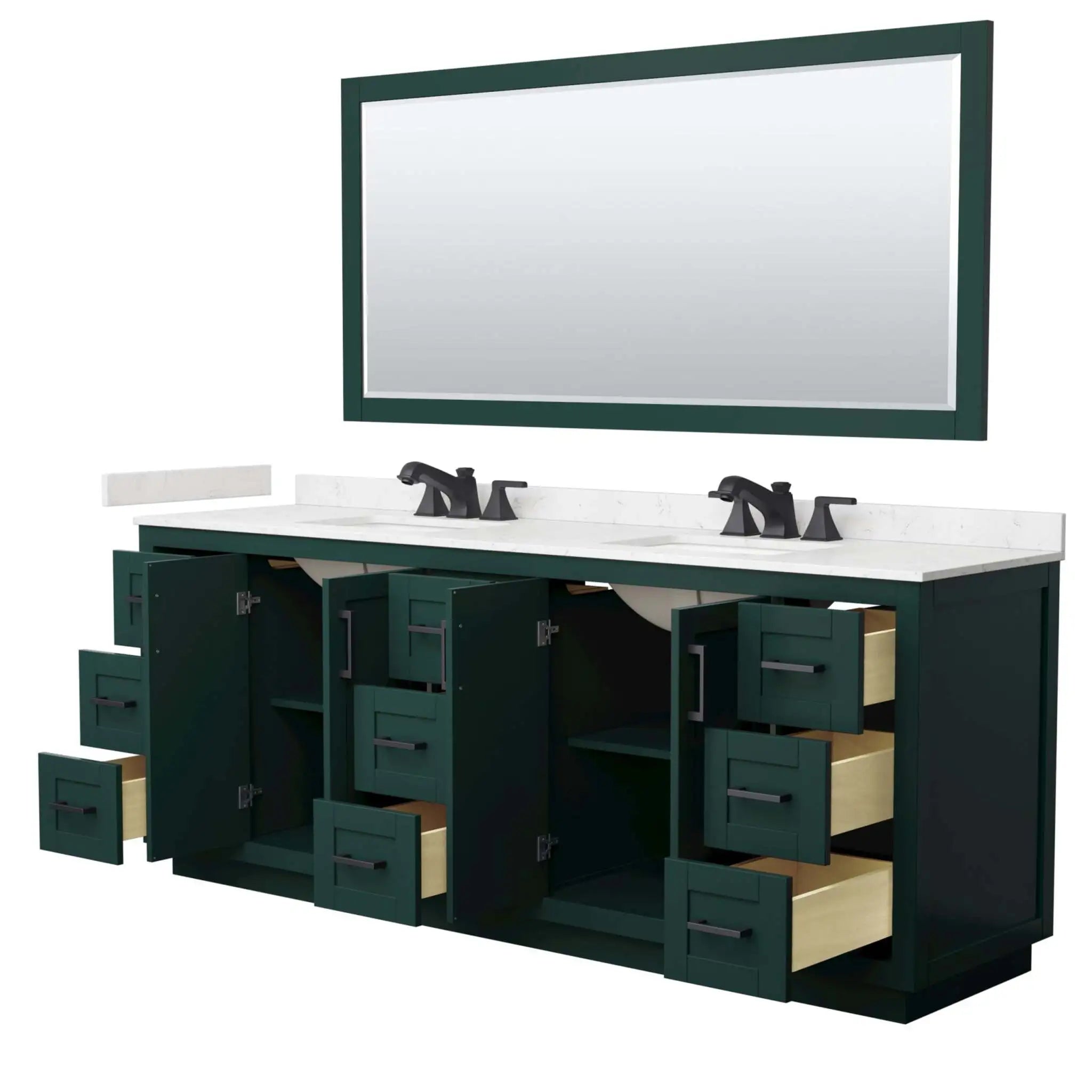 84" Miranda Double Bathroom Vanity in Green with Matte Black Trim & 70" Mirror by Wyndham