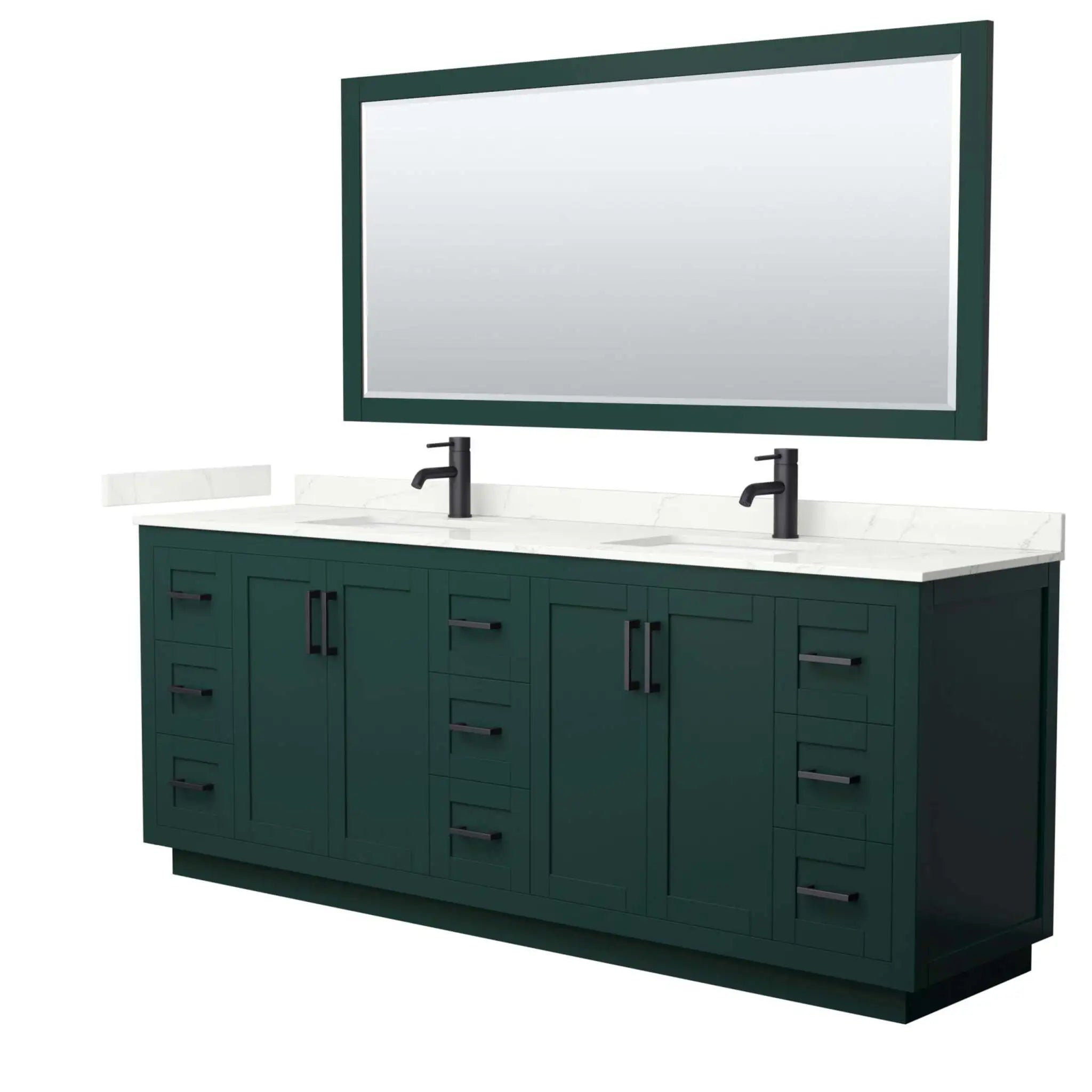 84" Miranda Double Bathroom Vanity in Green with Matte Black Trim & 70" Mirror by Wyndham