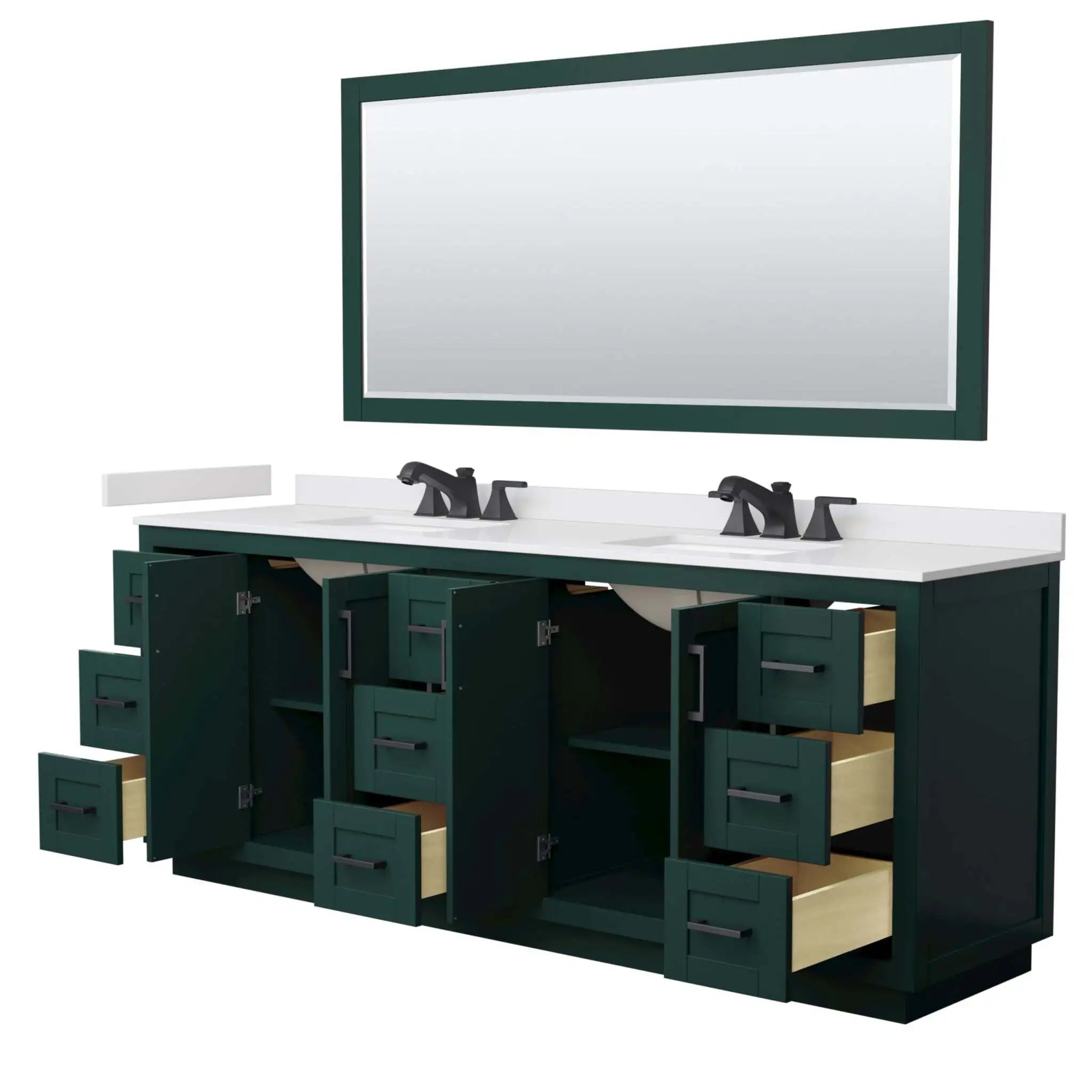 84" Miranda Double Bathroom Vanity in Green with Matte Black Trim & 70" Mirror by Wyndham