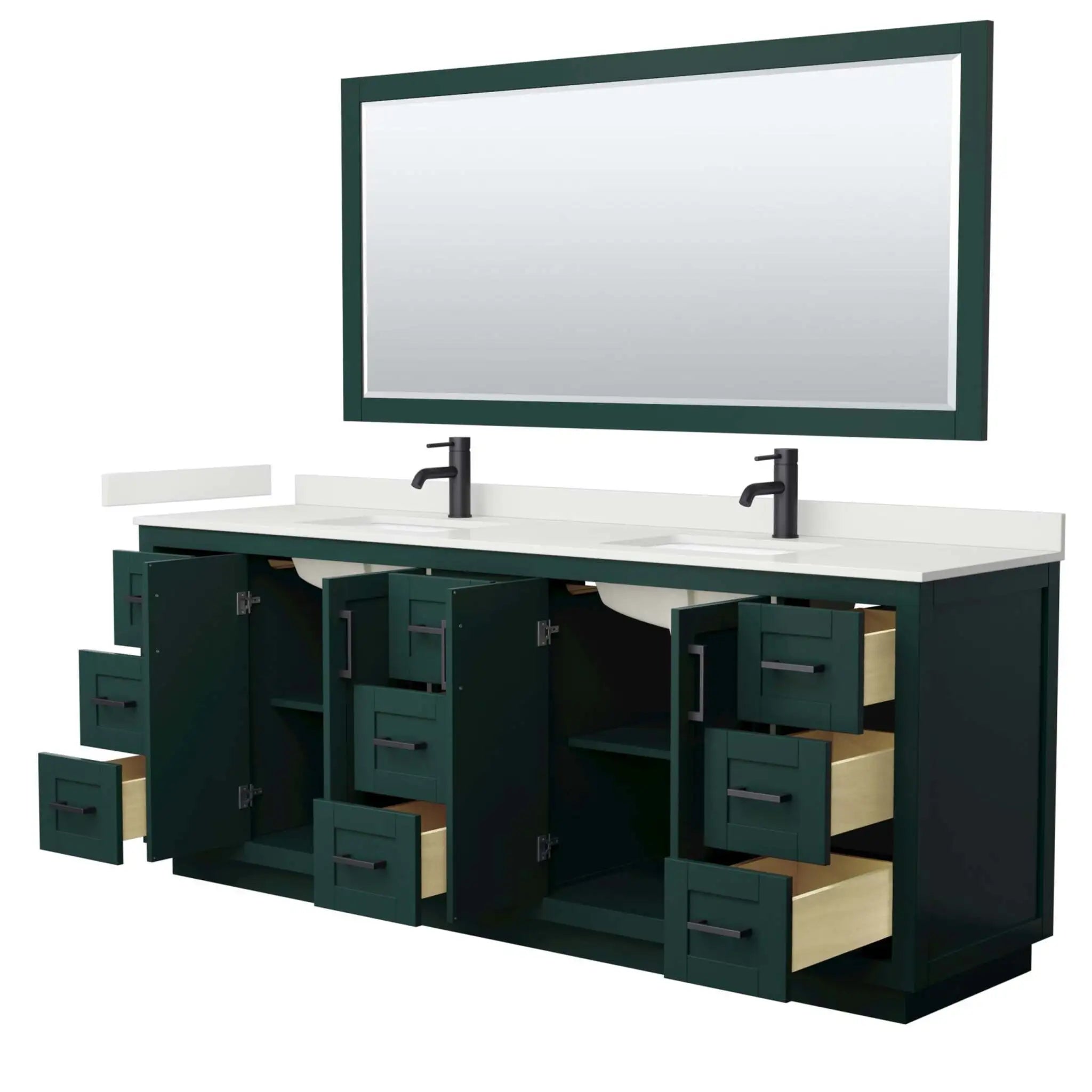 84" Miranda Double Bathroom Vanity in Green with Matte Black Trim & 70" Mirror by Wyndham