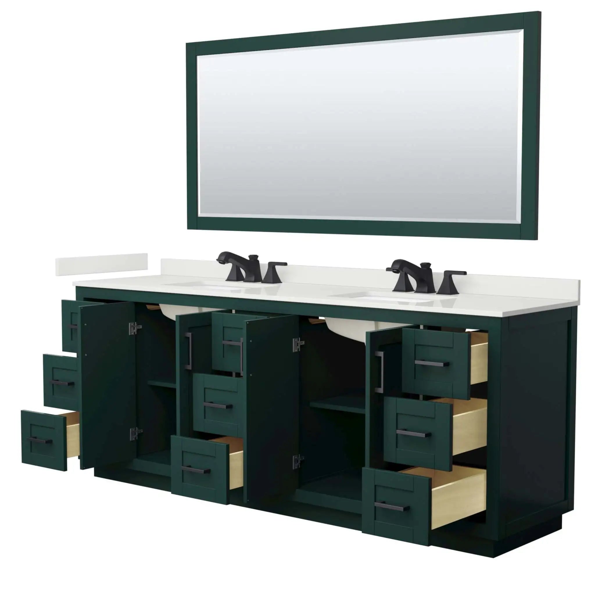 84" Miranda Double Bathroom Vanity in Green with Matte Black Trim & 70" Mirror by Wyndham