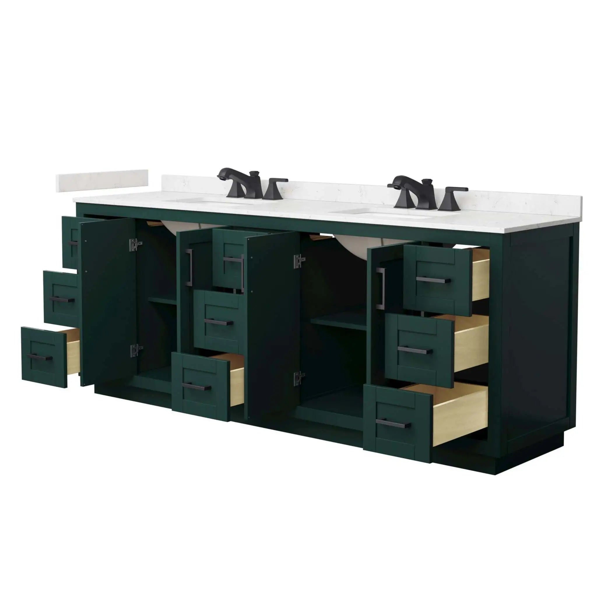 84" Miranda Double Bathroom Vanity in Green with Matte Black Trim by Wyndham