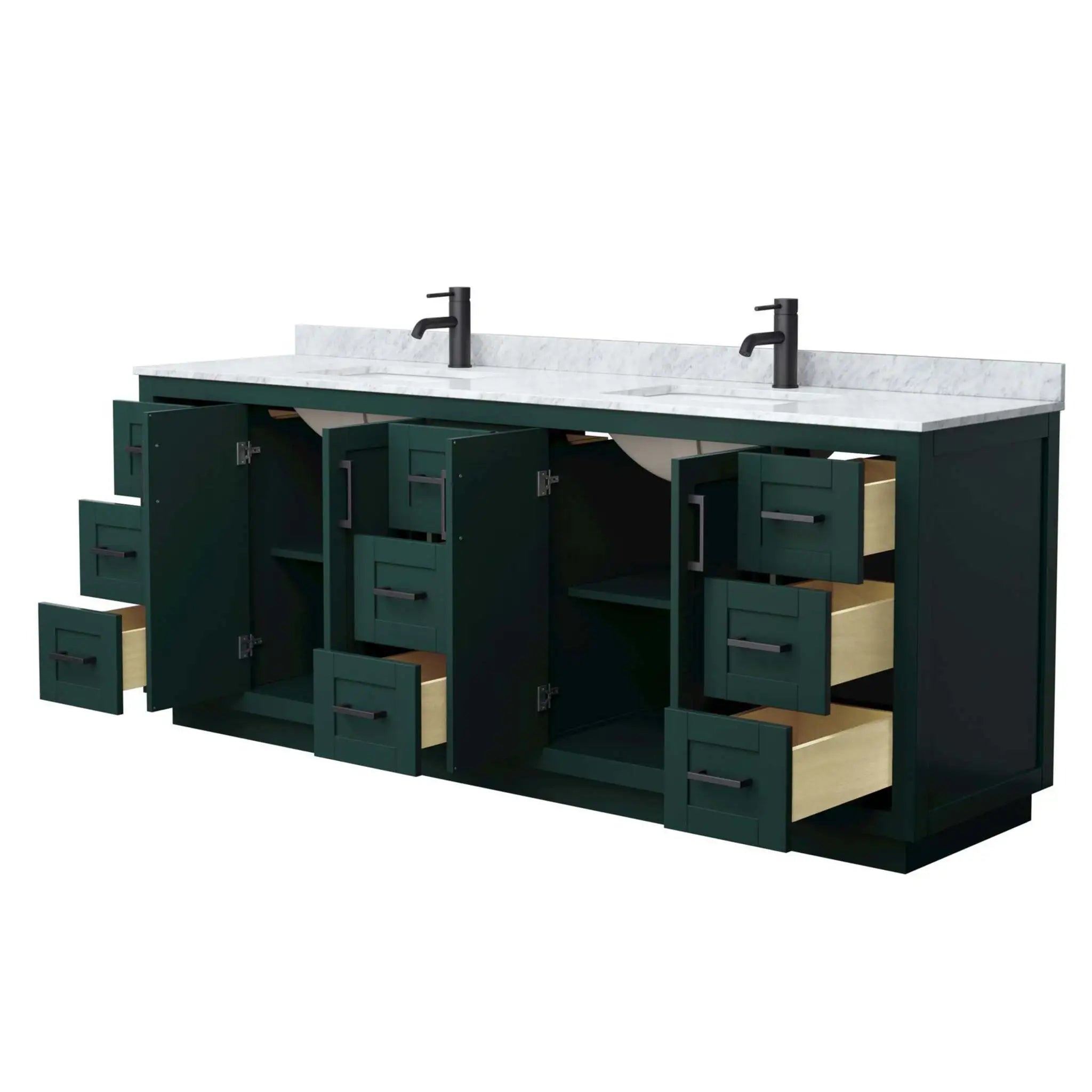 84" Miranda Double Bathroom Vanity in Green with Matte Black Trim by Wyndham