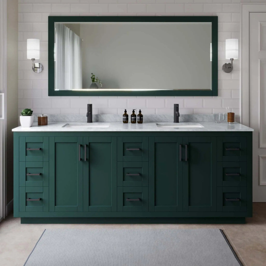 84" Miranda Double Bathroom Vanity in Green with Matte Black Trim by Wyndham