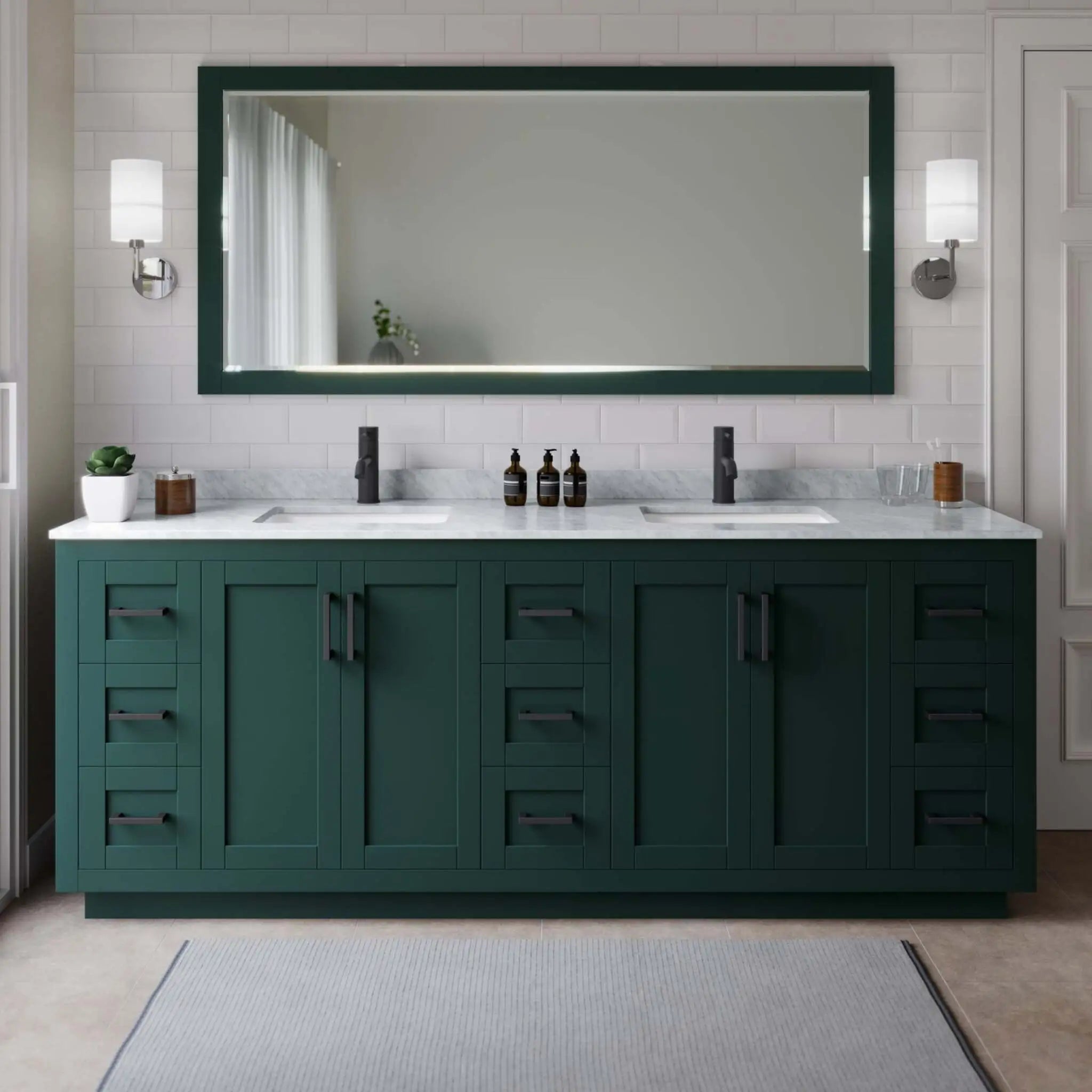 84" Miranda Double Bathroom Vanity in Green with Matte Black Trim by Wyndham