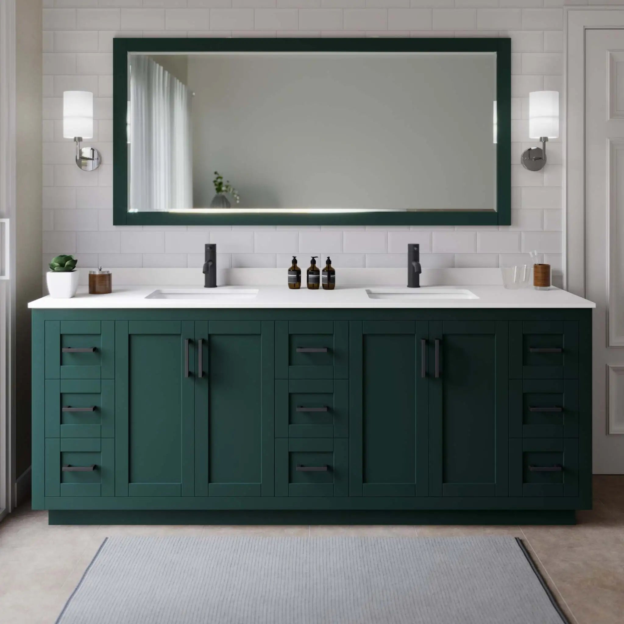 84" Miranda Double Bathroom Vanity in Green with Matte Black Trim by Wyndham