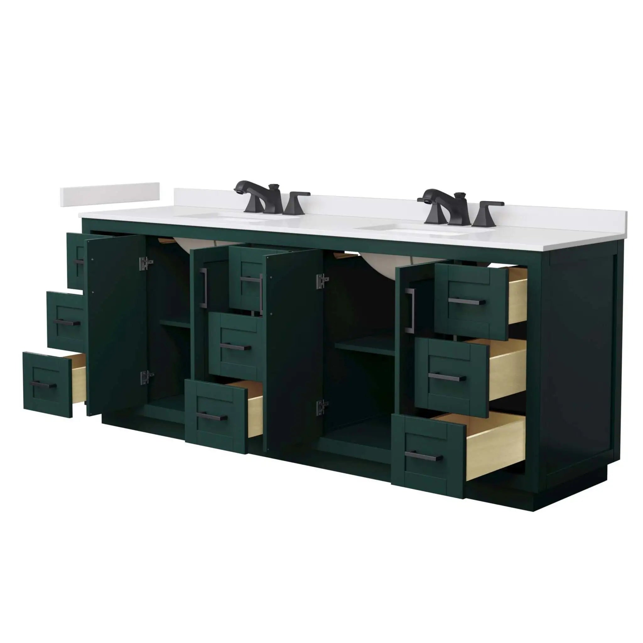 84" Miranda Double Bathroom Vanity in Green with Matte Black Trim by Wyndham