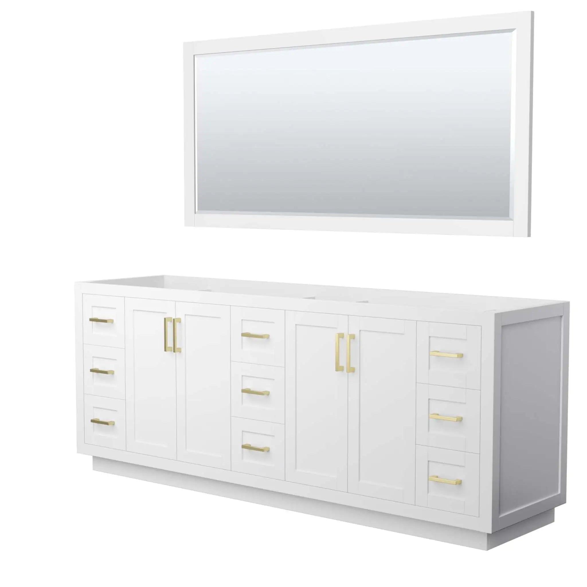 84" Miranda Double Bathroom Vanity in White with Brushed Gold Trim & 70" Mirror by Wyndham
