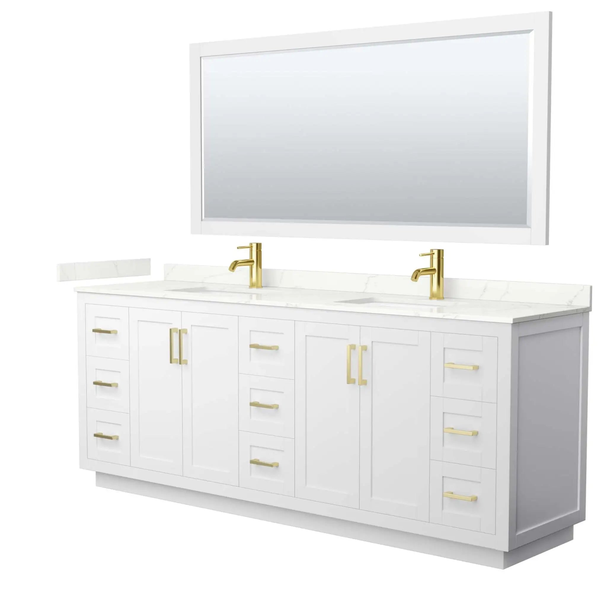 84" Miranda Double Bathroom Vanity in White with Brushed Gold Trim & 70" Mirror by Wyndham