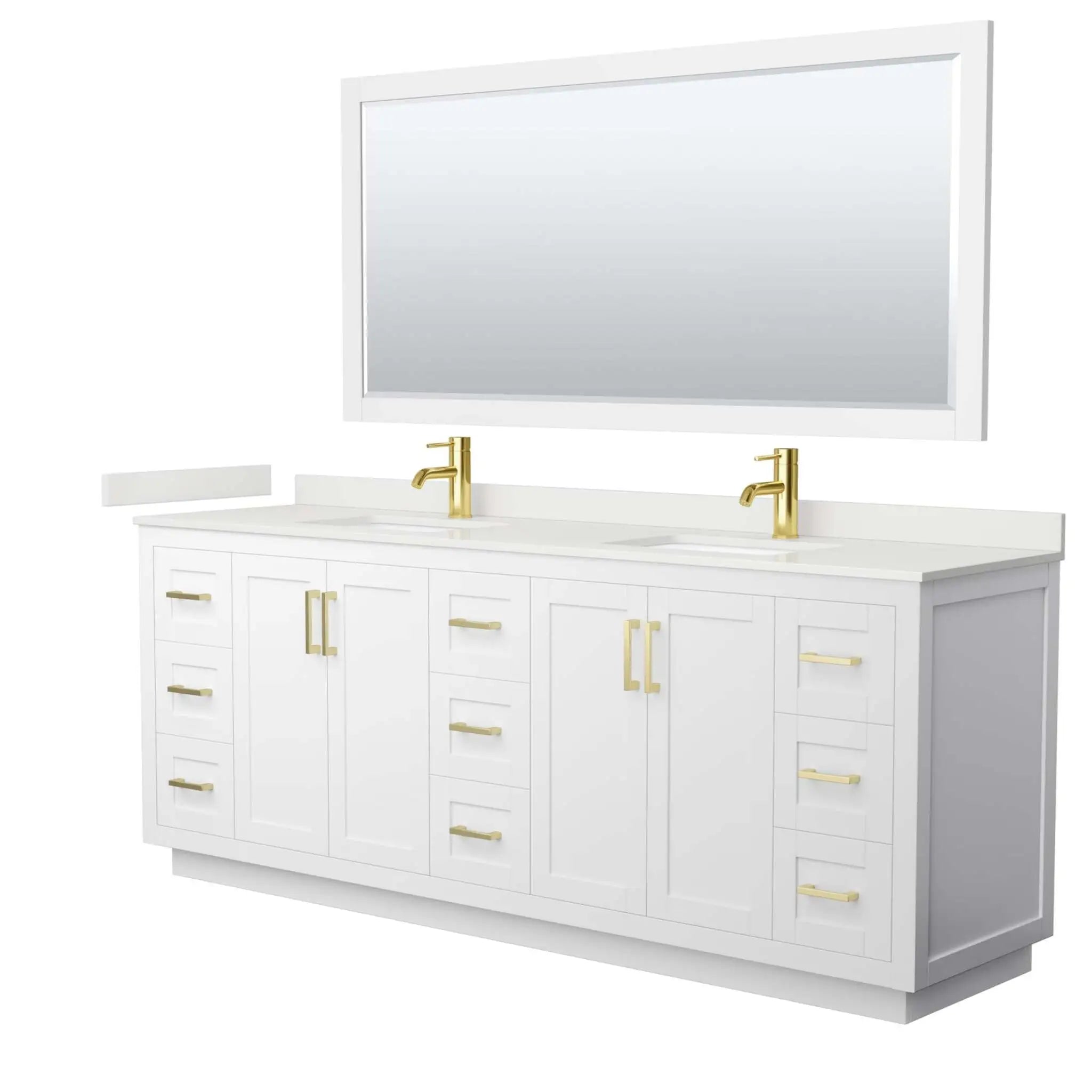 84" Miranda Double Bathroom Vanity in White with Brushed Gold Trim & 70" Mirror by Wyndham