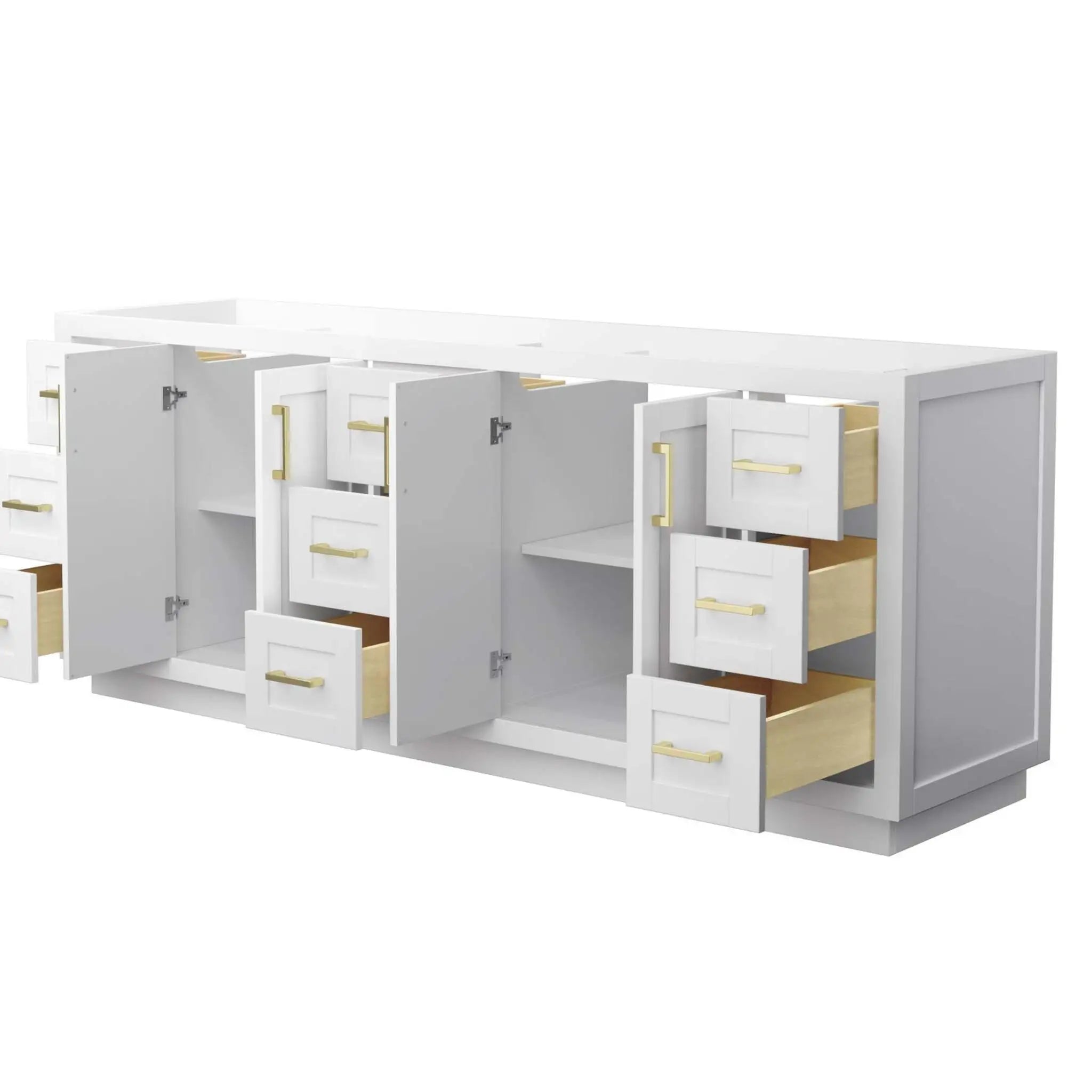 84" Miranda Double Bathroom Vanity in White with Brushed Gold Trim by Wyndham