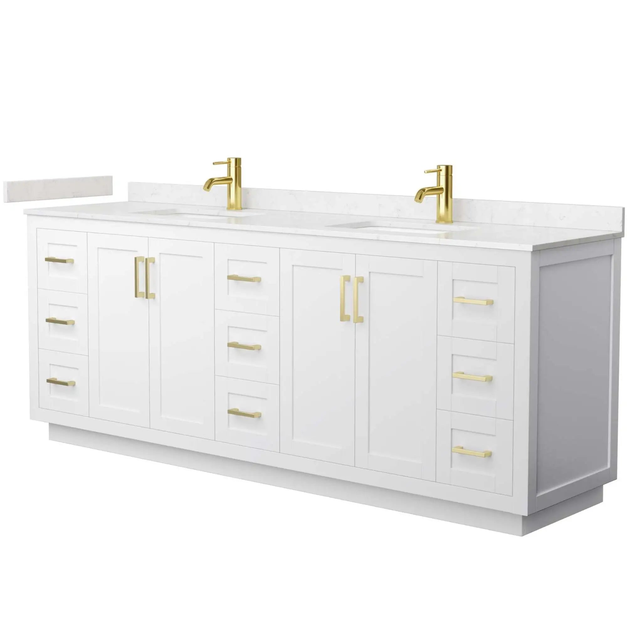 84" Miranda Double Bathroom Vanity in White with Brushed Gold Trim by Wyndham