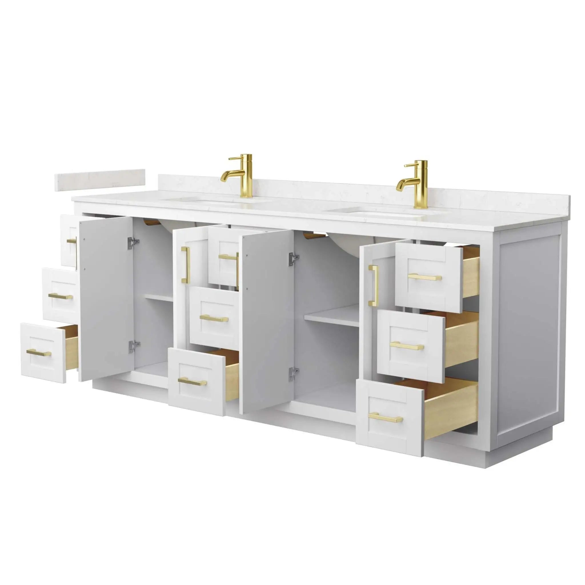 84" Miranda Double Bathroom Vanity in White with Brushed Gold Trim by Wyndham