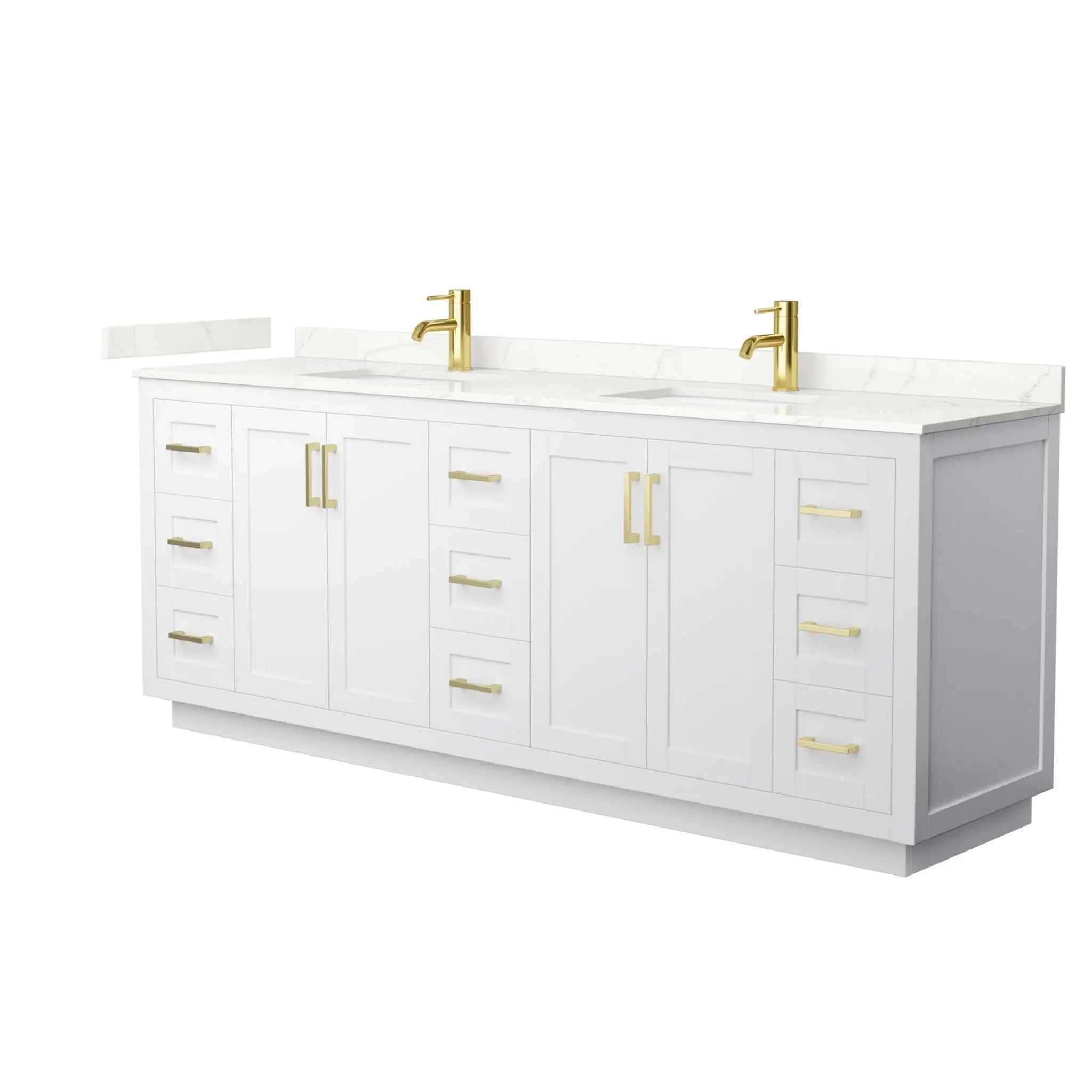 84" Miranda Double Bathroom Vanity in White with Brushed Gold Trim by Wyndham
