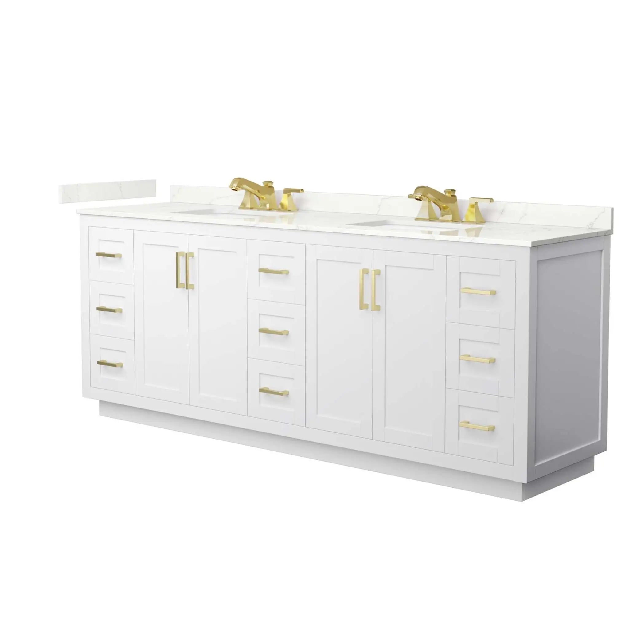 84" Miranda Double Bathroom Vanity in White with Brushed Gold Trim by Wyndham