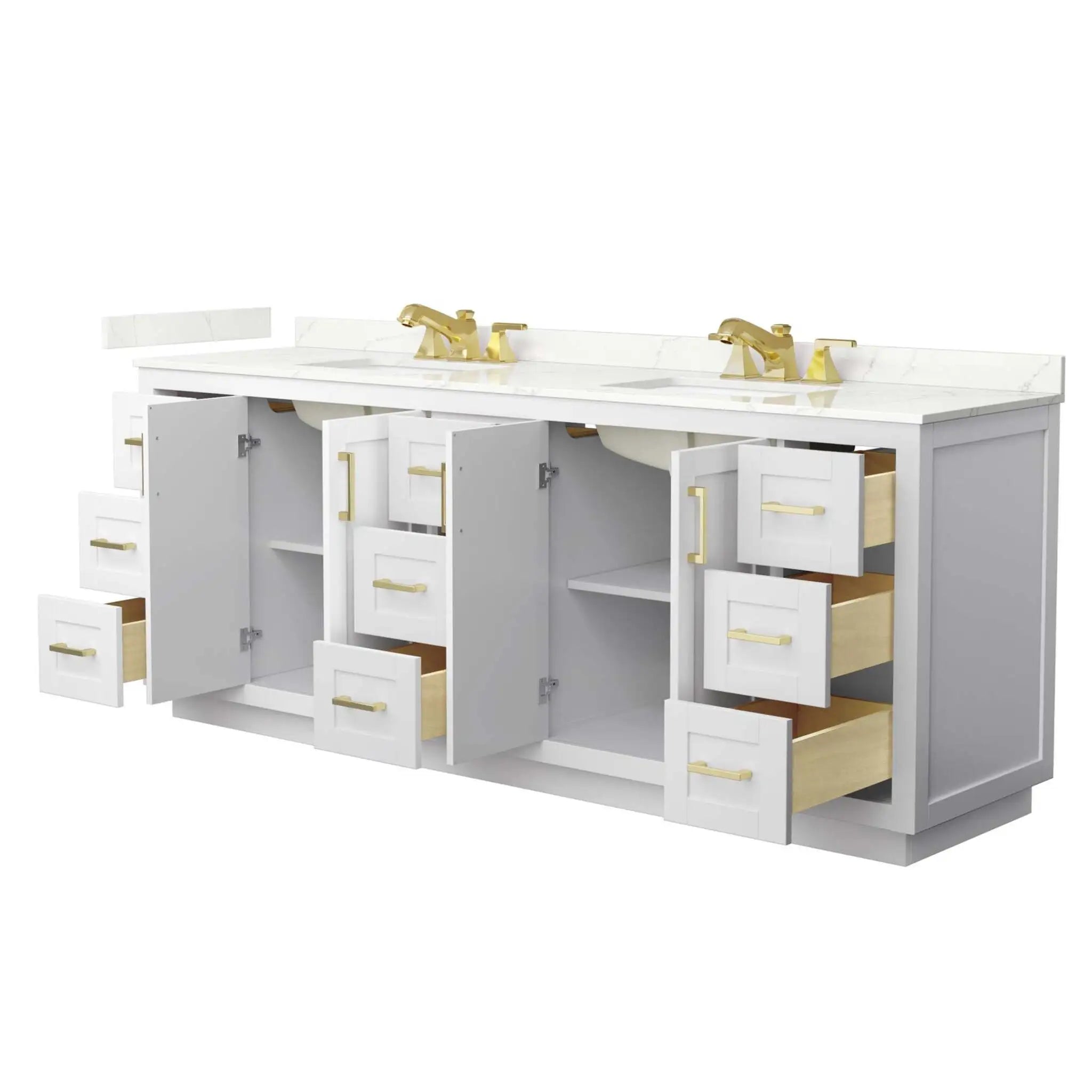 84" Miranda Double Bathroom Vanity in White with Brushed Gold Trim by Wyndham
