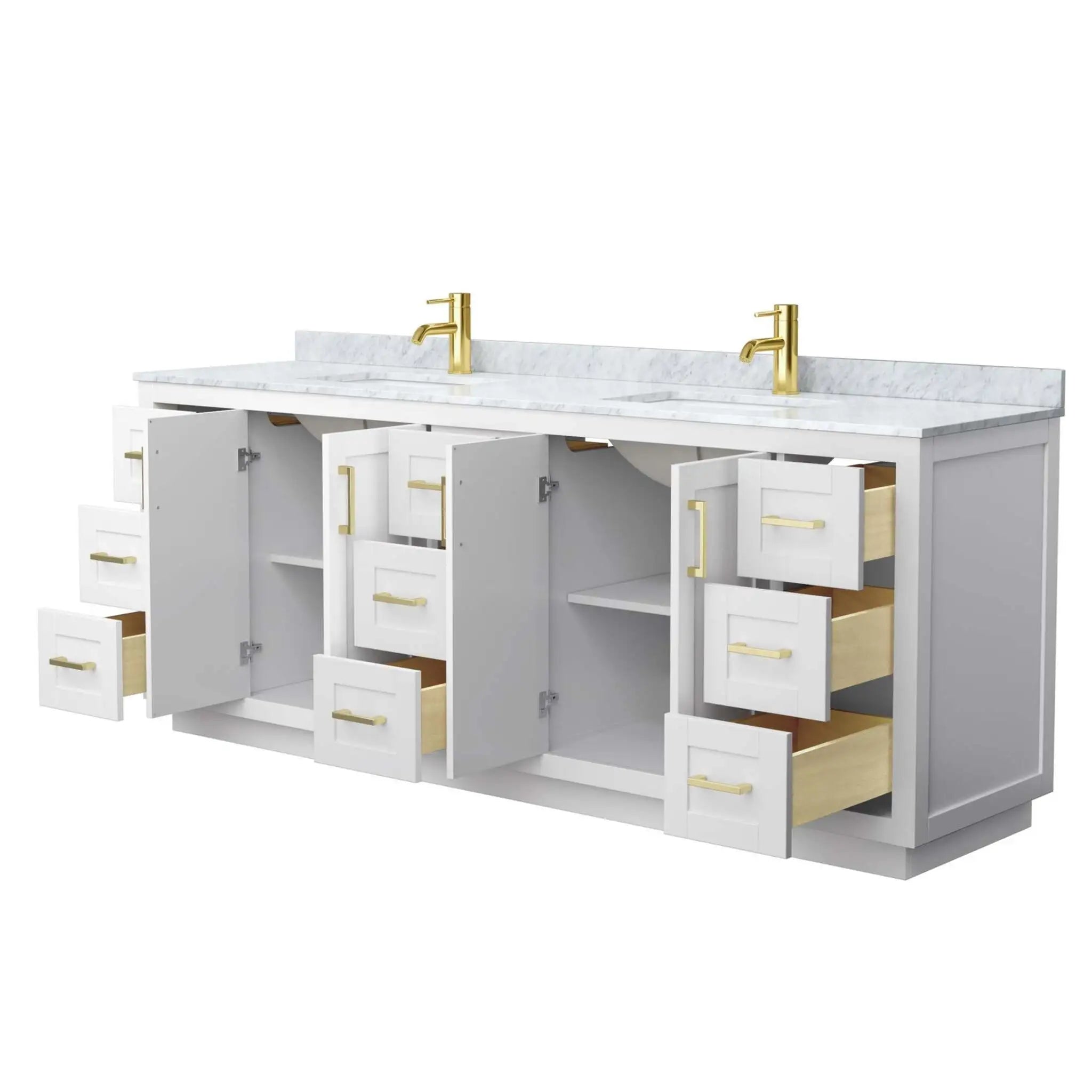 84" Miranda Double Bathroom Vanity in White with Brushed Gold Trim by Wyndham