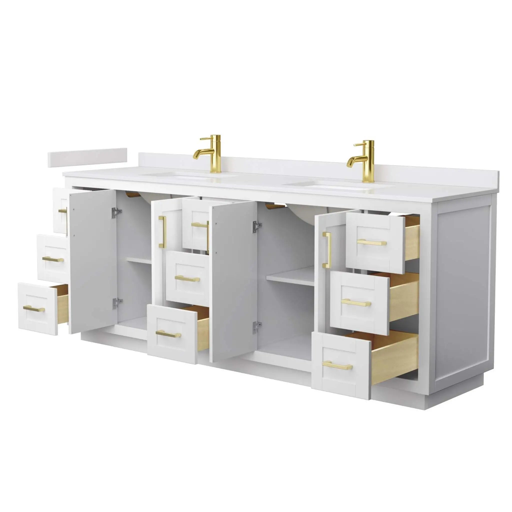 84" Miranda Double Bathroom Vanity in White with Brushed Gold Trim by Wyndham