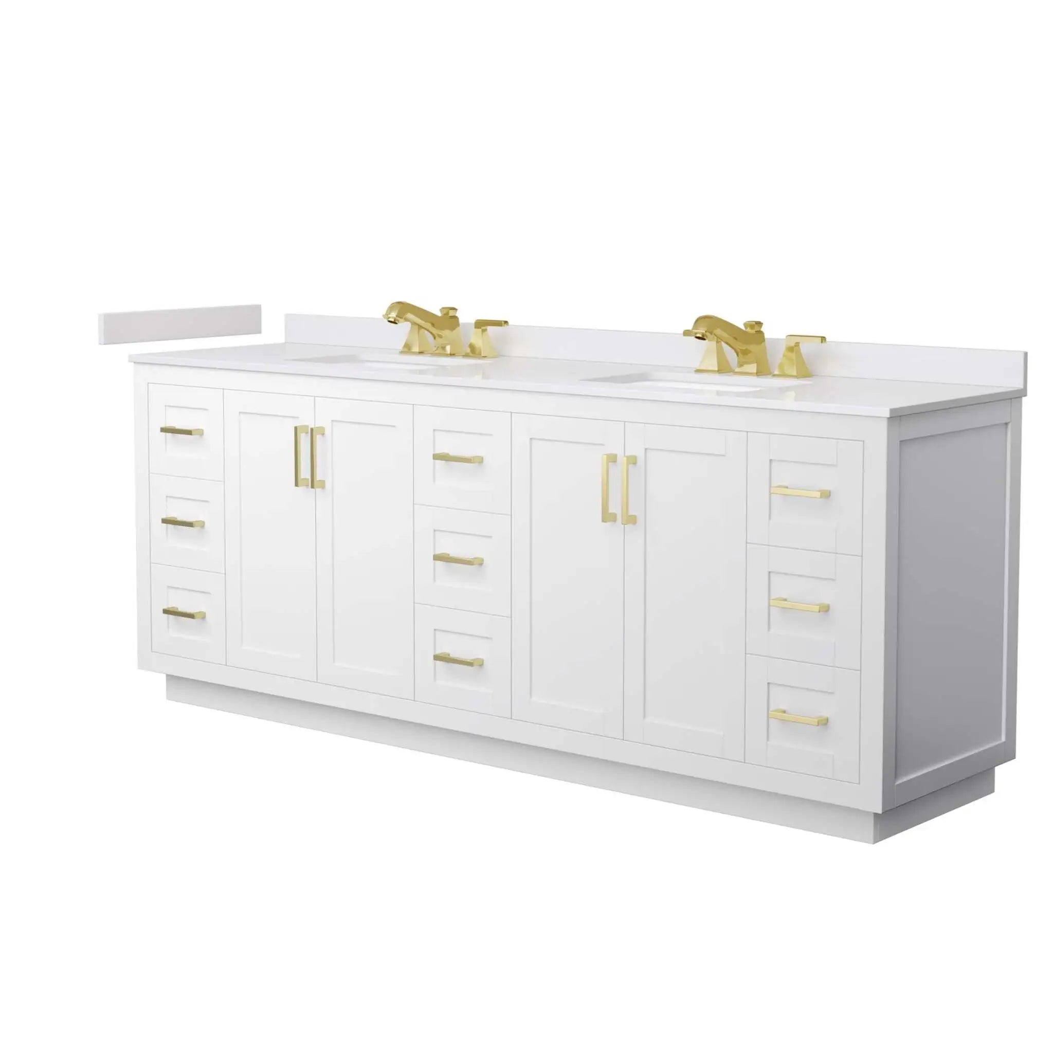 84" Miranda Double Bathroom Vanity in White with Brushed Gold Trim by Wyndham