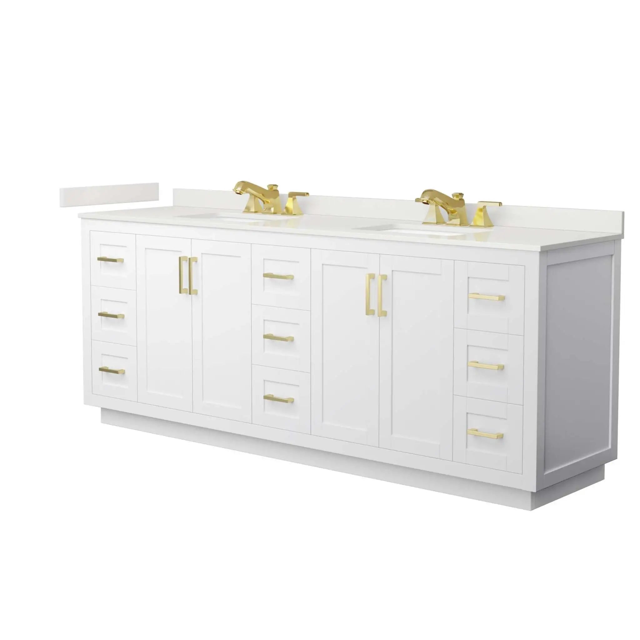 84" Miranda Double Bathroom Vanity in White with Brushed Gold Trim by Wyndham