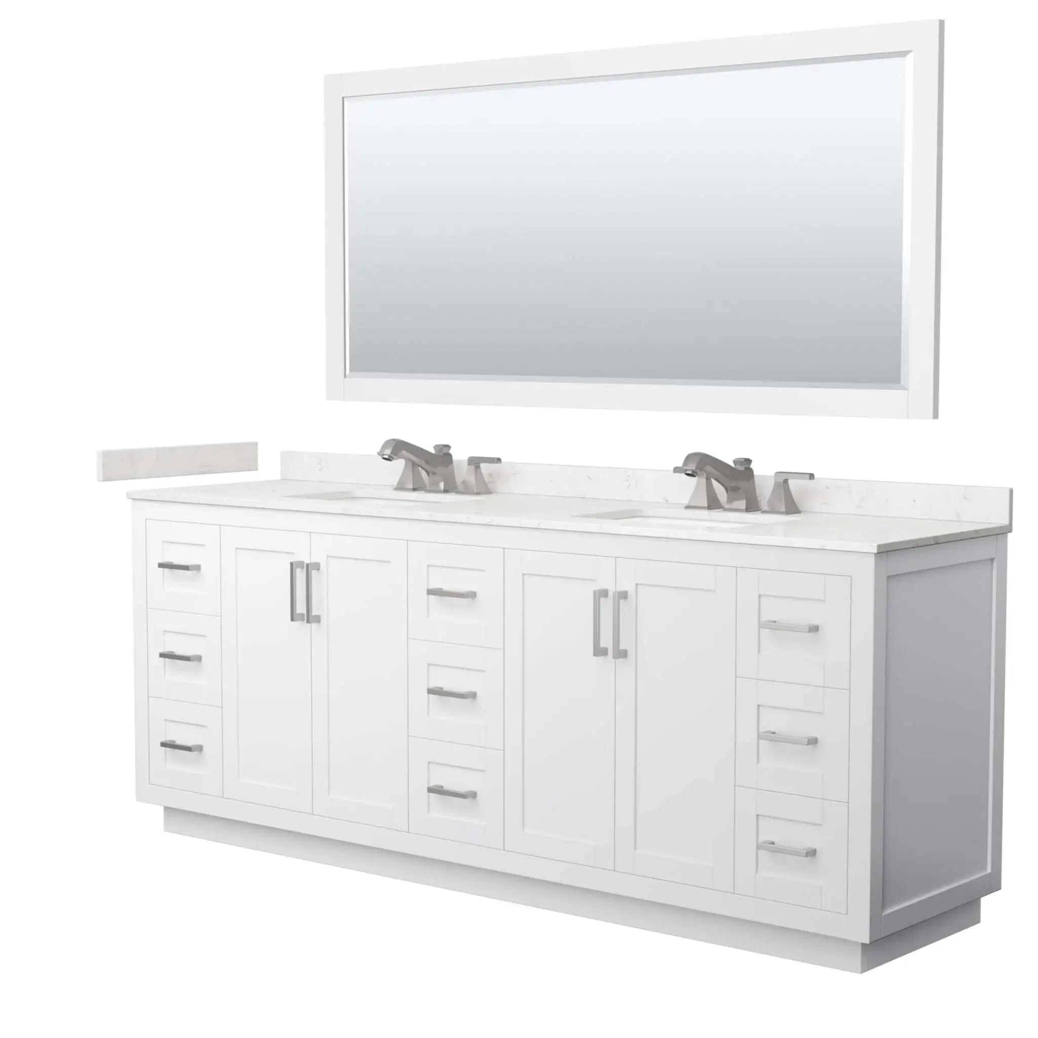 84" Miranda Double Bathroom Vanity in White with Brushed Nickel Trim & 70" Mirror by Wyndham