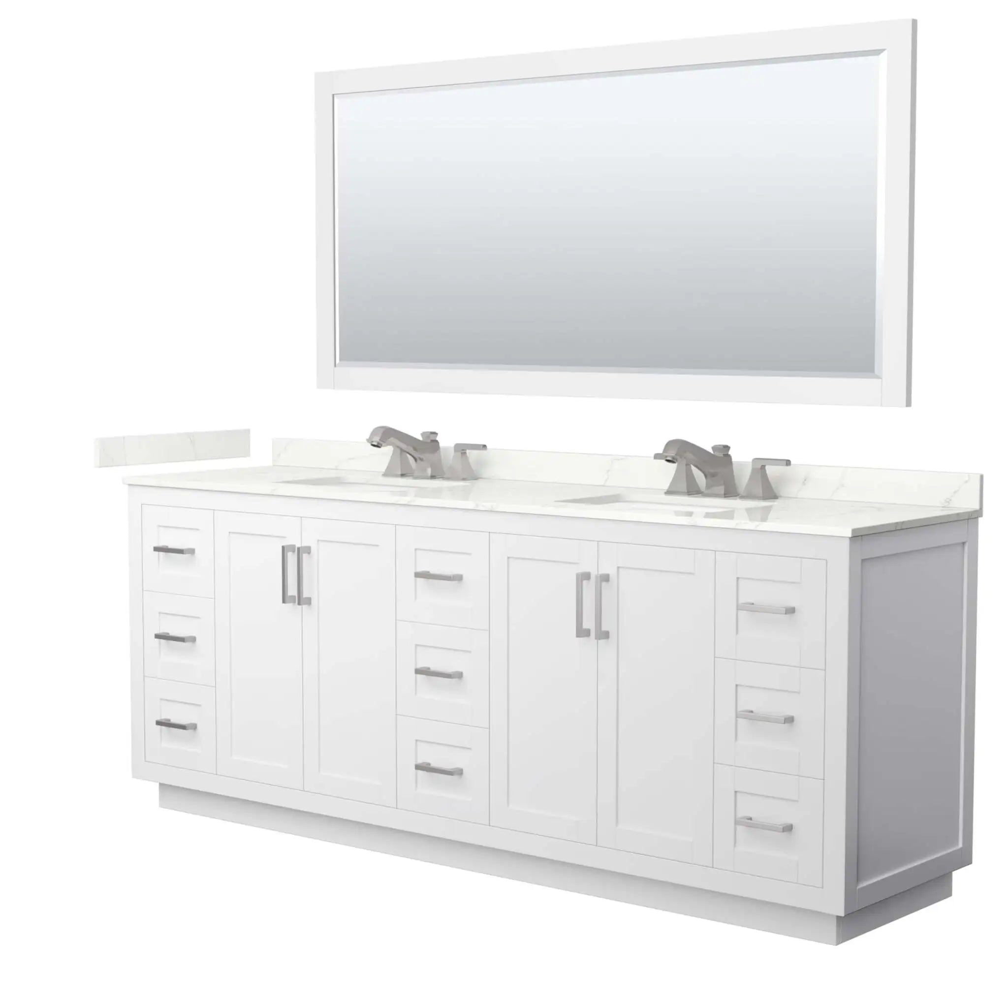 84" Miranda Double Bathroom Vanity in White with Brushed Nickel Trim & 70" Mirror by Wyndham