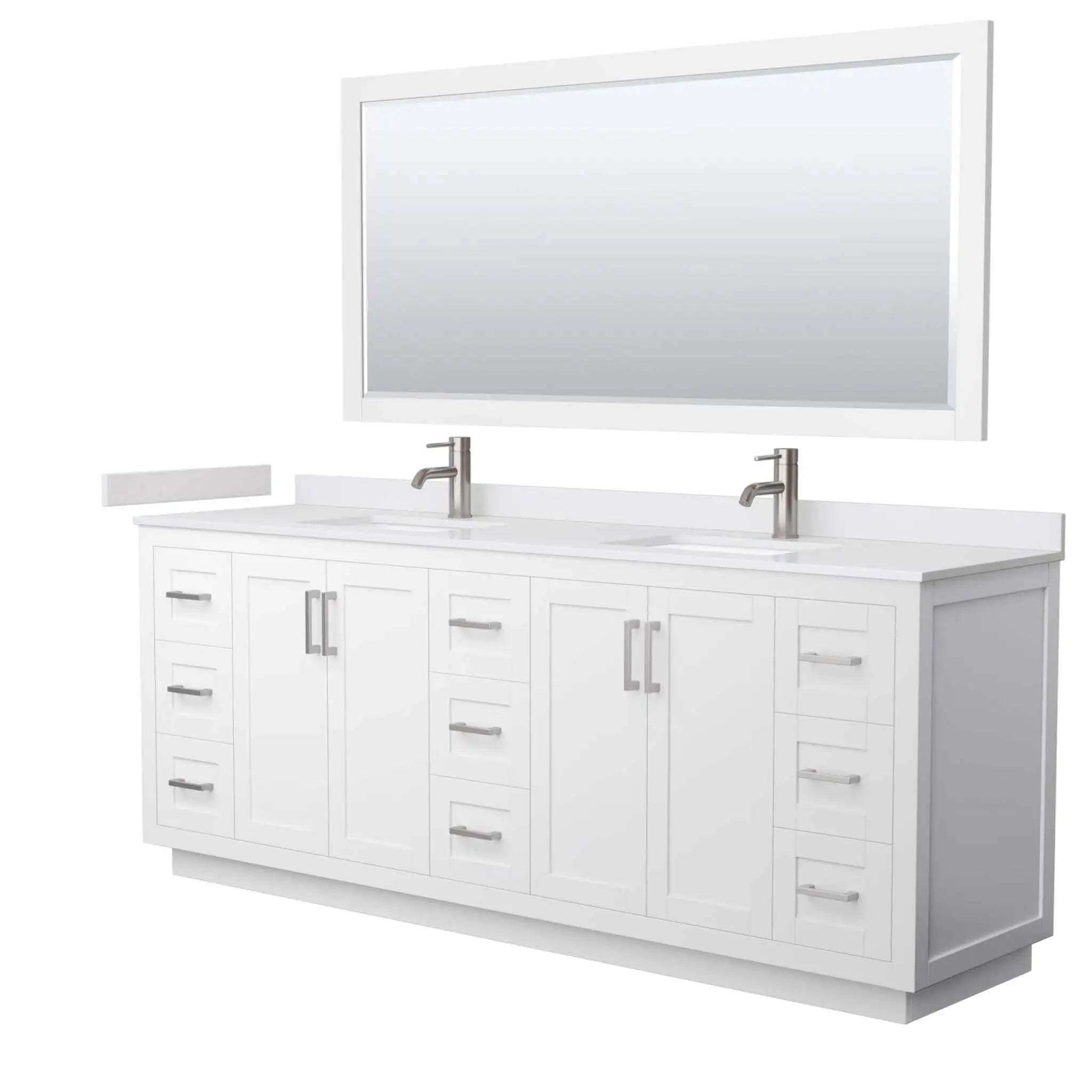 84" Miranda Double Bathroom Vanity in White with Brushed Nickel Trim & 70" Mirror by Wyndham