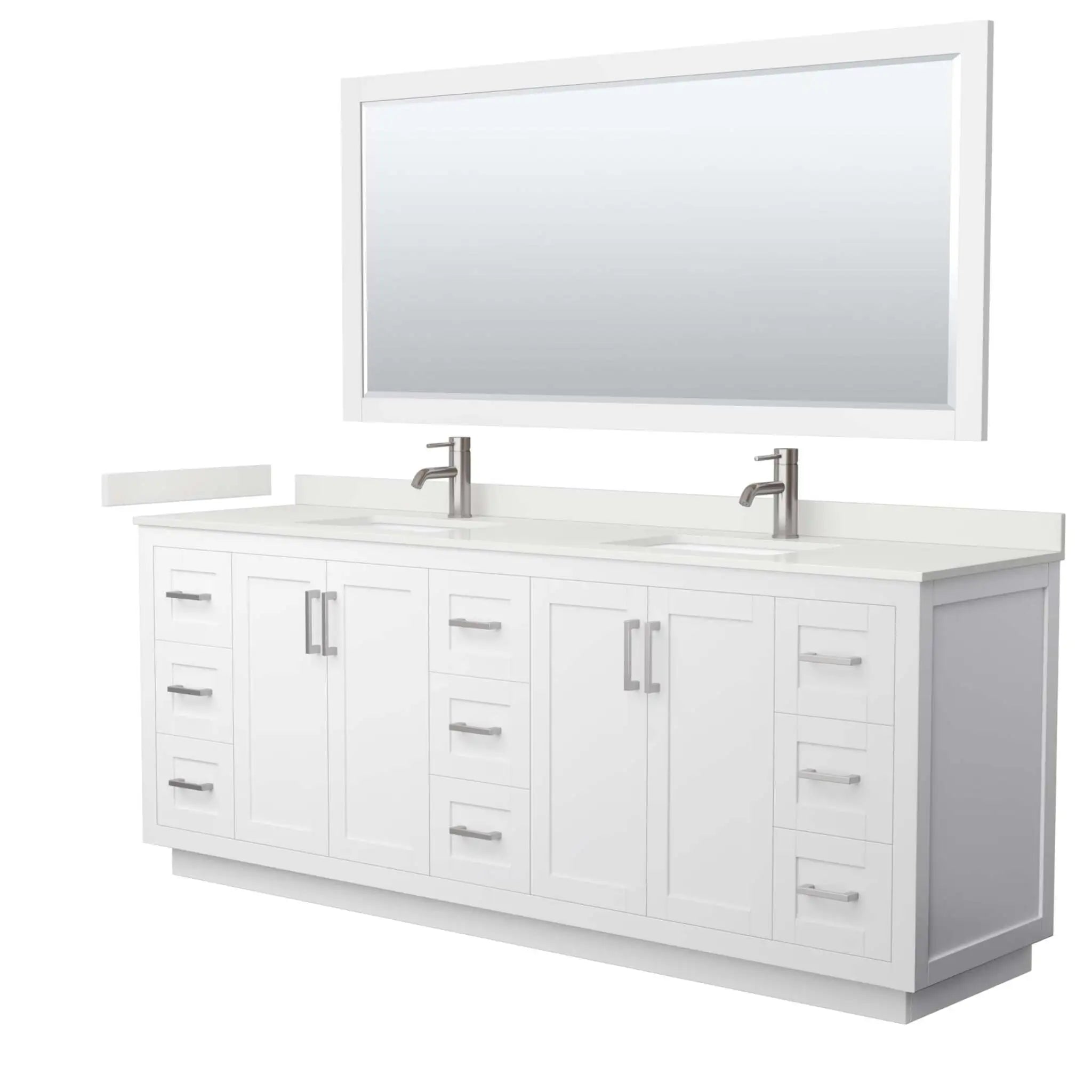 84" Miranda Double Bathroom Vanity in White with Brushed Nickel Trim & 70" Mirror by Wyndham