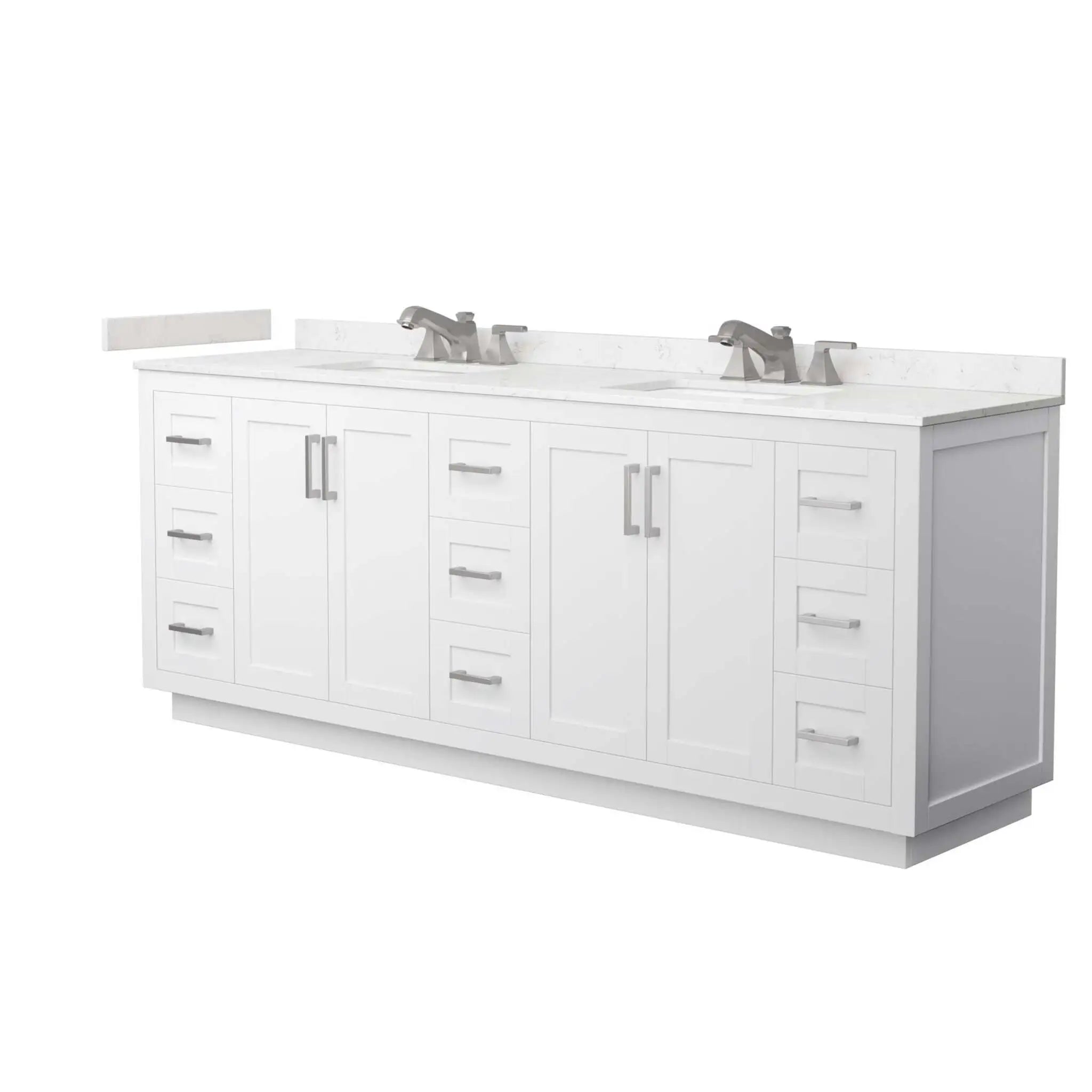 84" Miranda Double Bathroom Vanity in White with Brushed Nickel Trim by Wyndham
