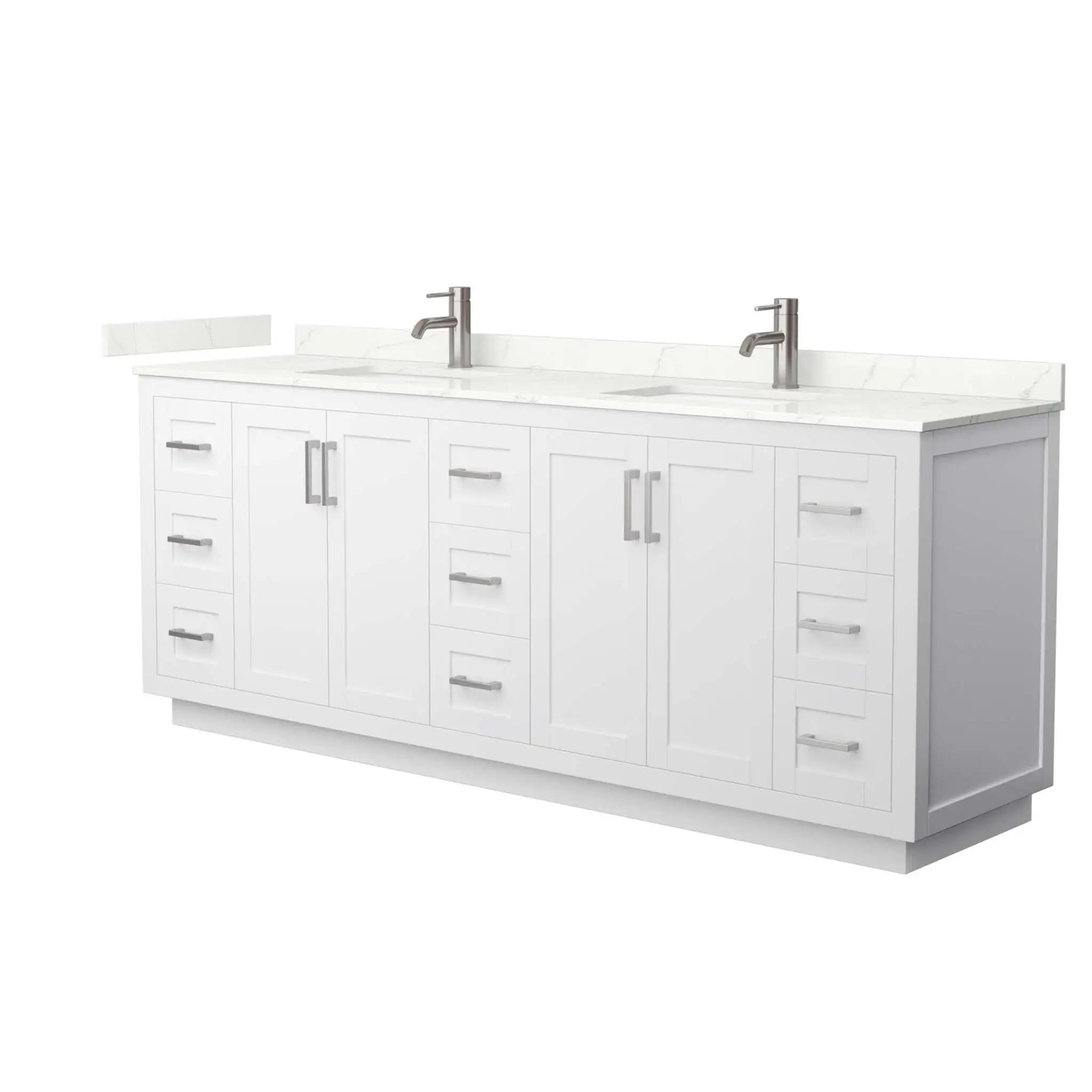 84" Miranda Double Bathroom Vanity in White with Brushed Nickel Trim by Wyndham