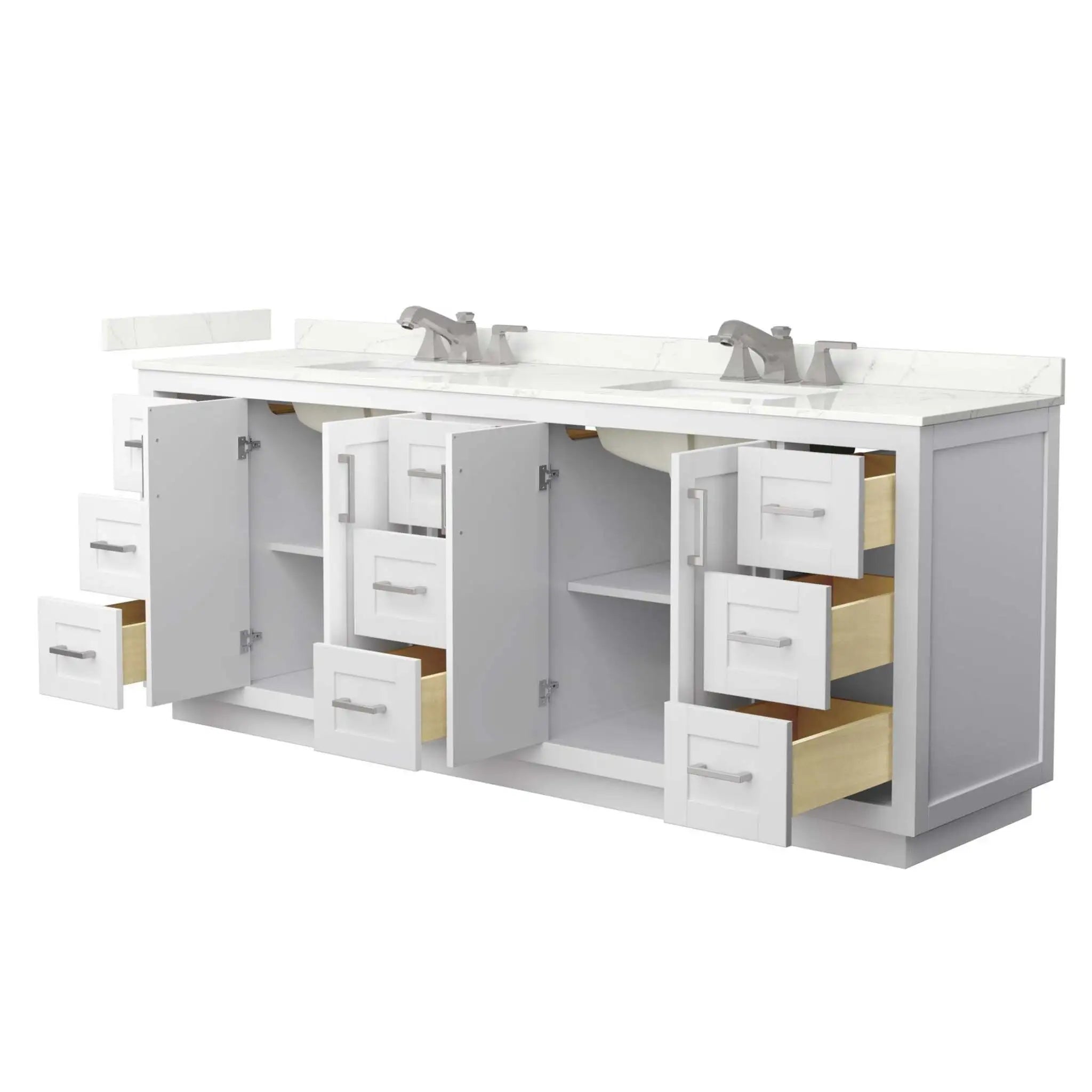 84" Miranda Double Bathroom Vanity in White with Brushed Nickel Trim by Wyndham