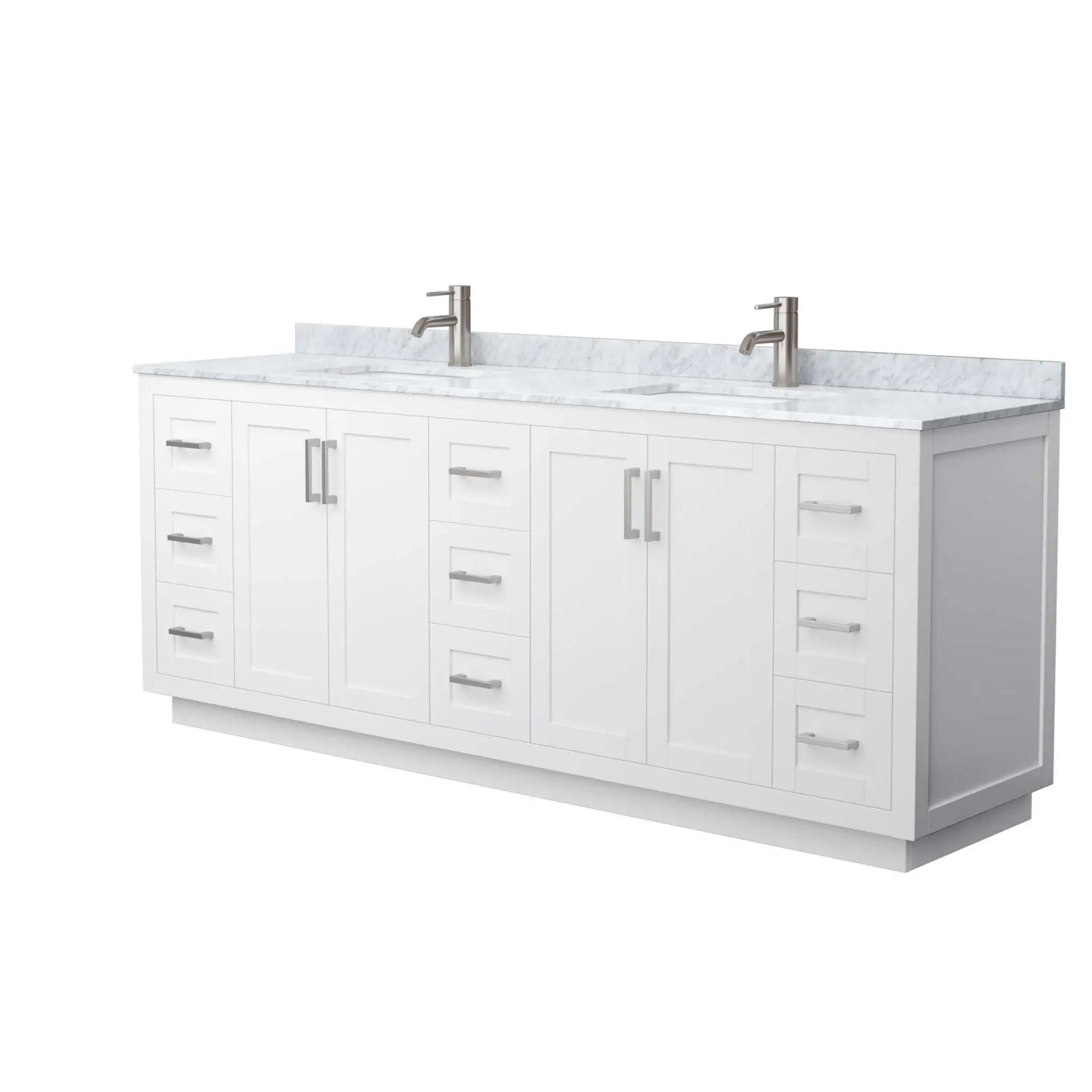 84" Miranda Double Bathroom Vanity in White with Brushed Nickel Trim by Wyndham