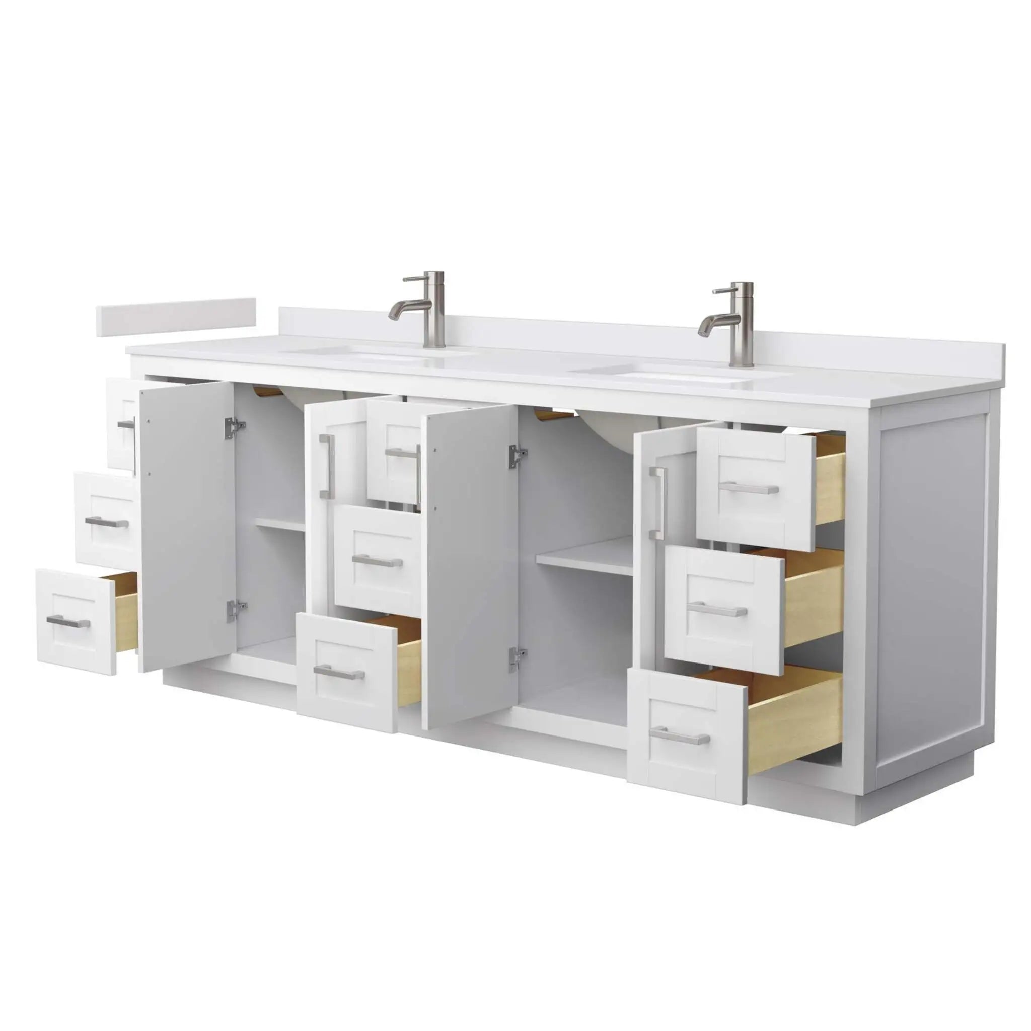 84" Miranda Double Bathroom Vanity in White with Brushed Nickel Trim by Wyndham
