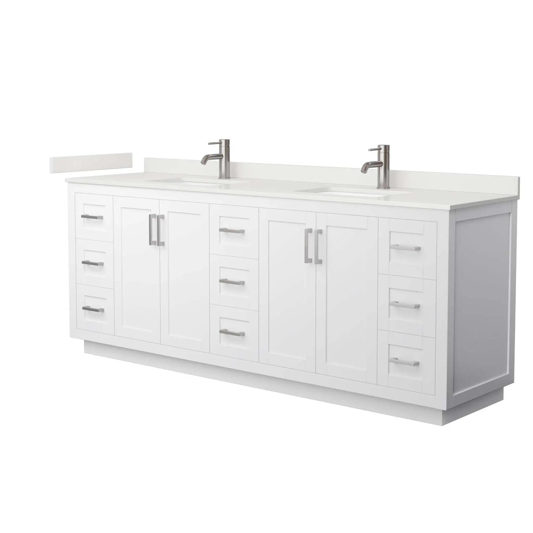 84" Miranda Double Bathroom Vanity in White with Brushed Nickel Trim by Wyndham