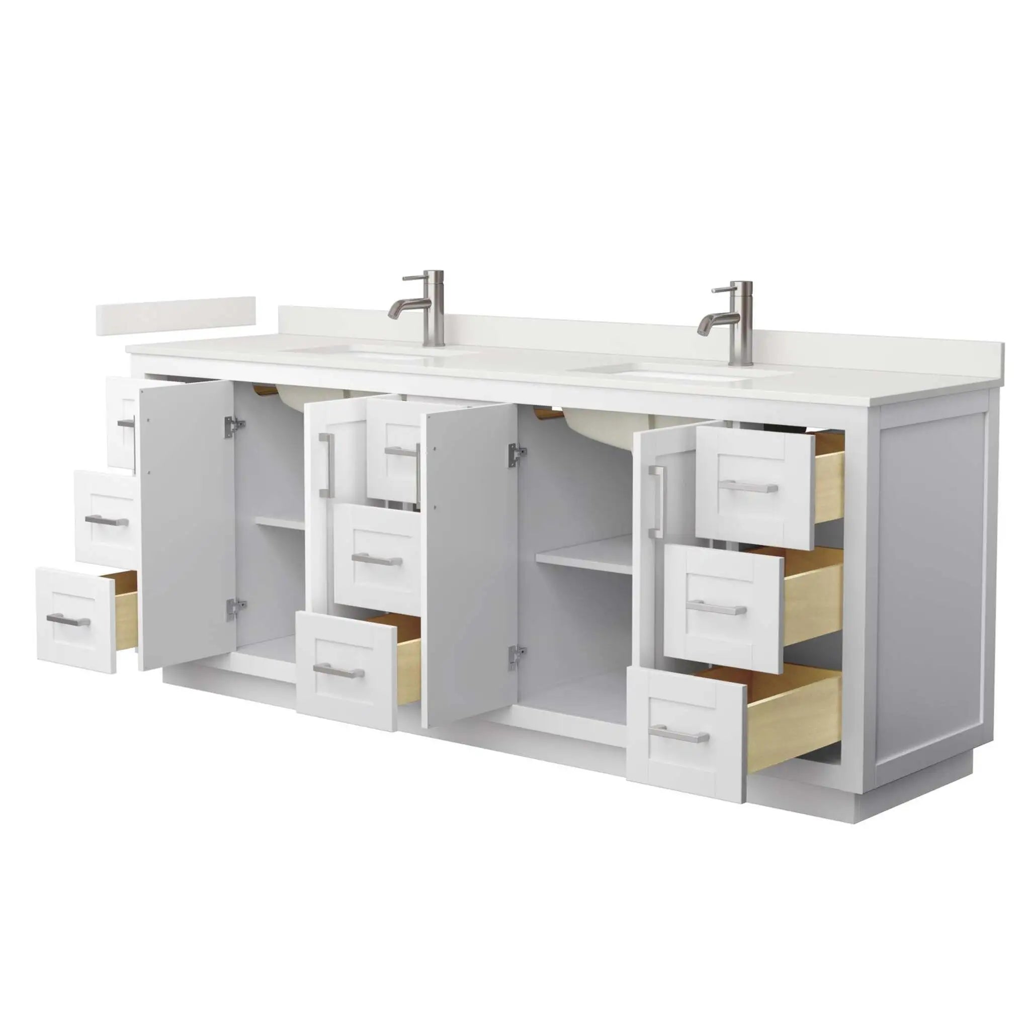 84" Miranda Double Bathroom Vanity in White with Brushed Nickel Trim by Wyndham
