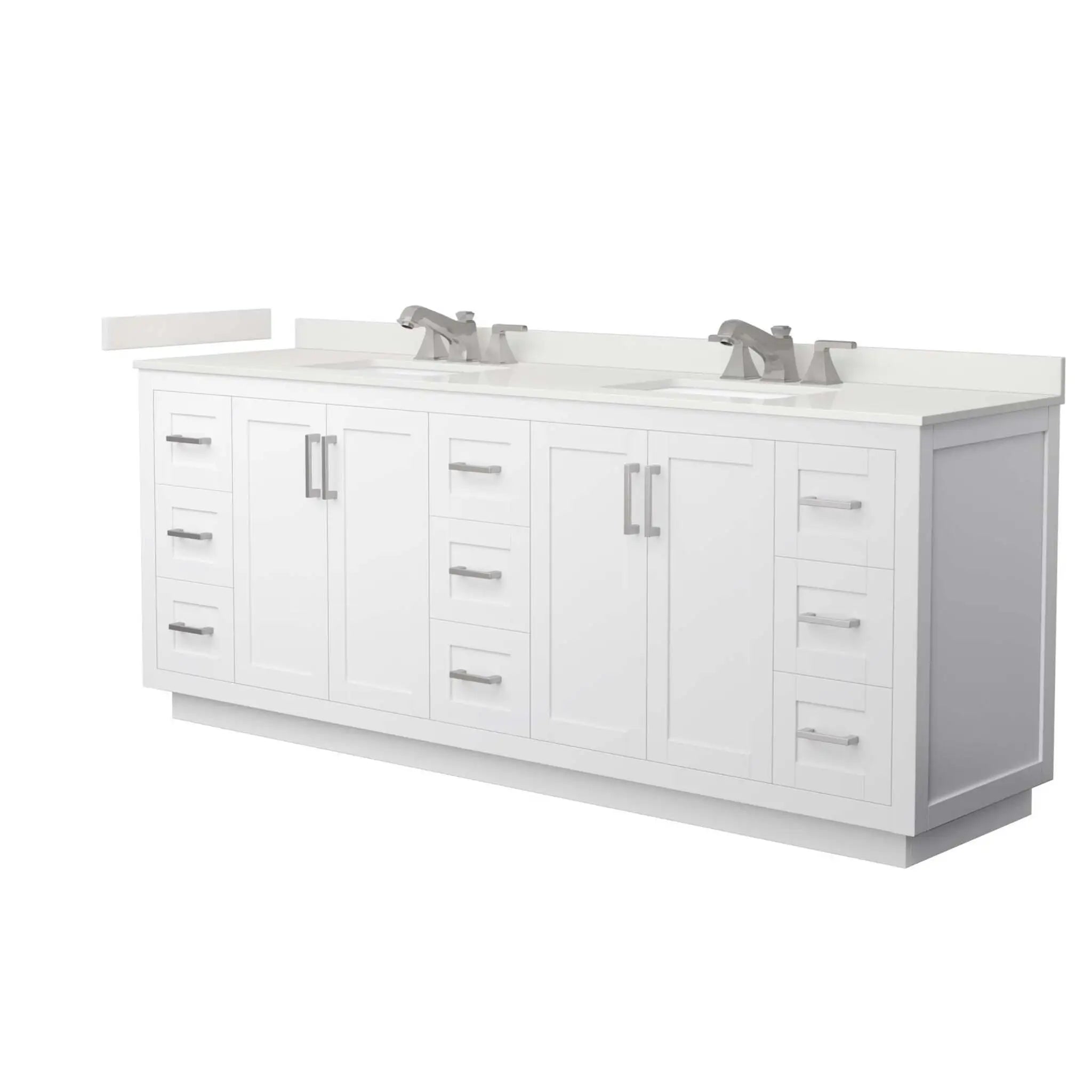 84" Miranda Double Bathroom Vanity in White with Brushed Nickel Trim by Wyndham