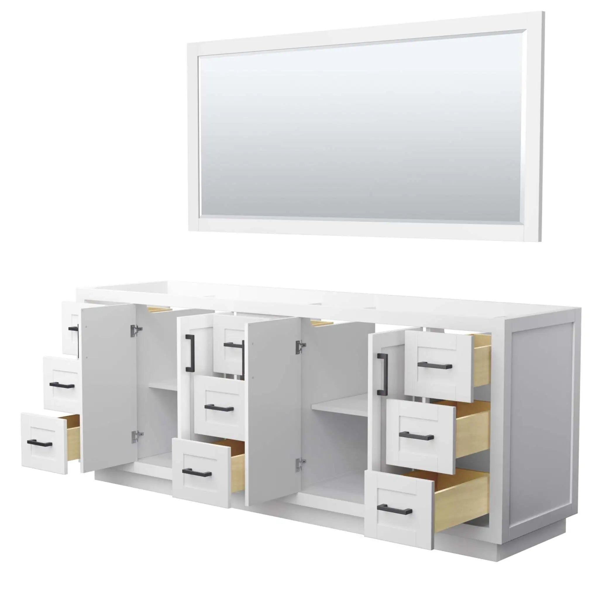 84" Miranda Double Bathroom Vanity in White with Matte Black Trim & 70" Mirror by Wyndham