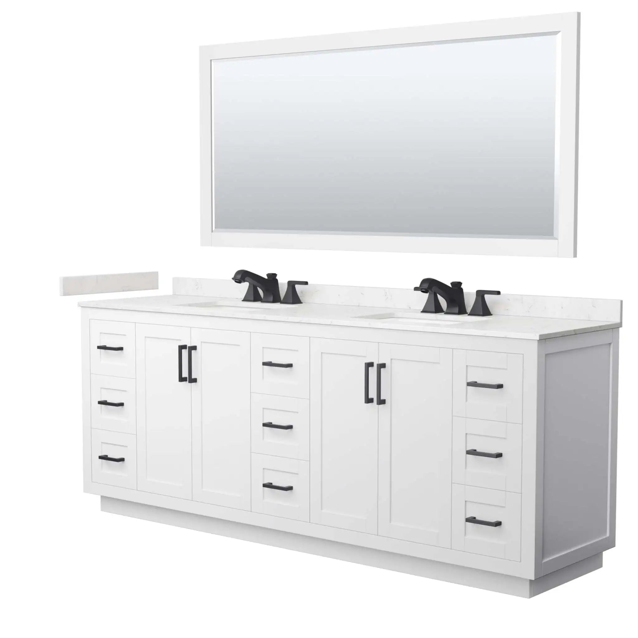 84" Miranda Double Bathroom Vanity in White with Matte Black Trim & 70" Mirror by Wyndham