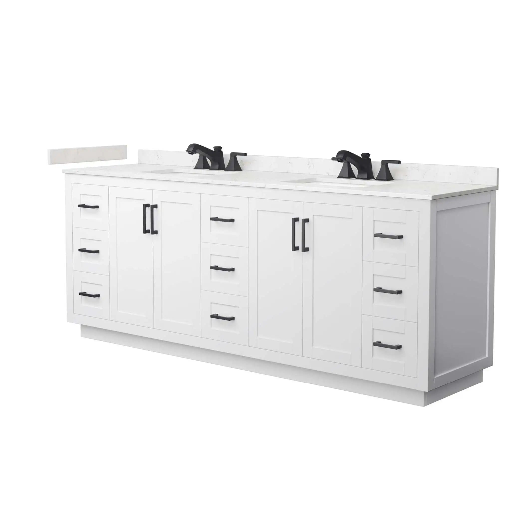 84" Miranda Double Bathroom Vanity in White with Matte Black Trim by Wyndham