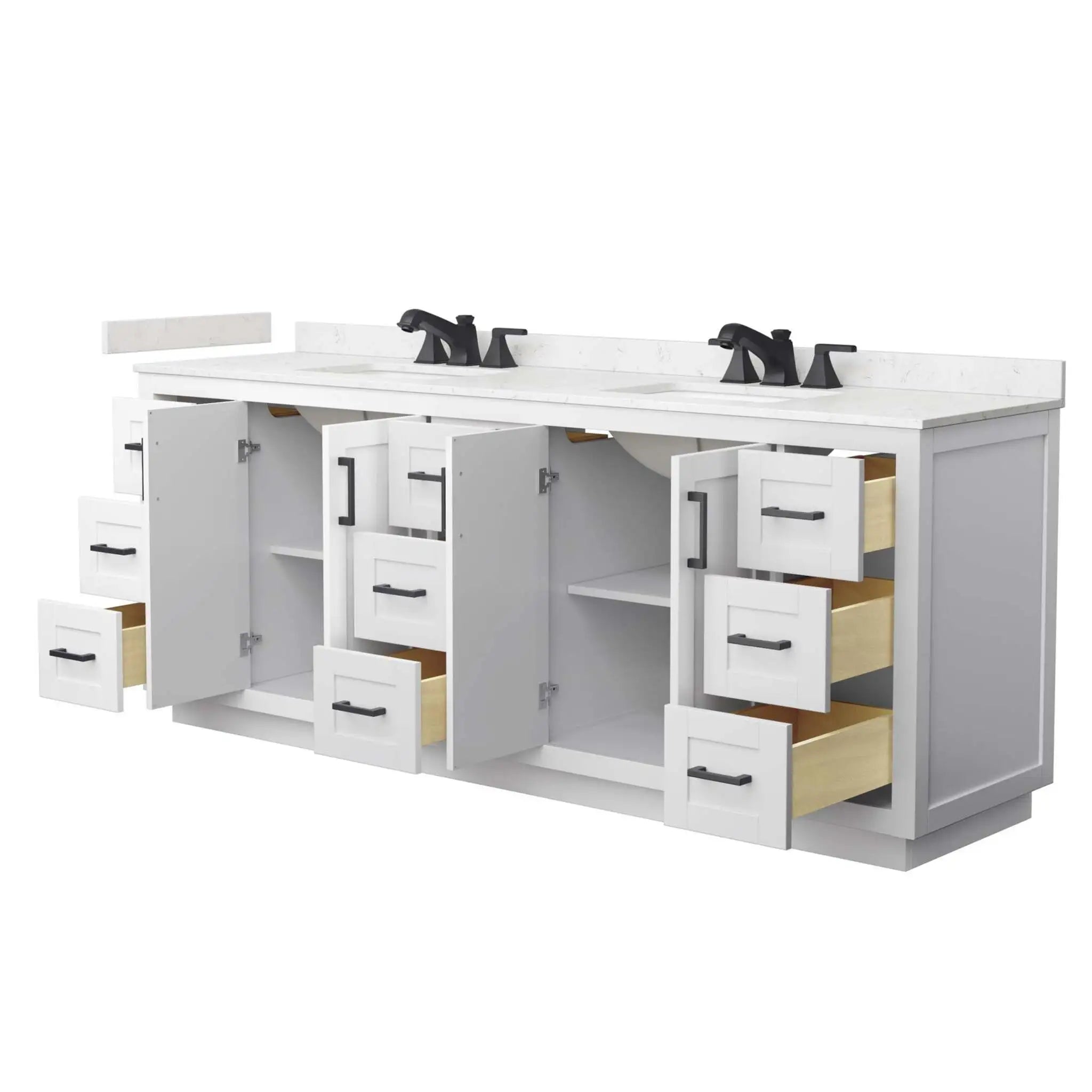 84" Miranda Double Bathroom Vanity in White with Matte Black Trim by Wyndham