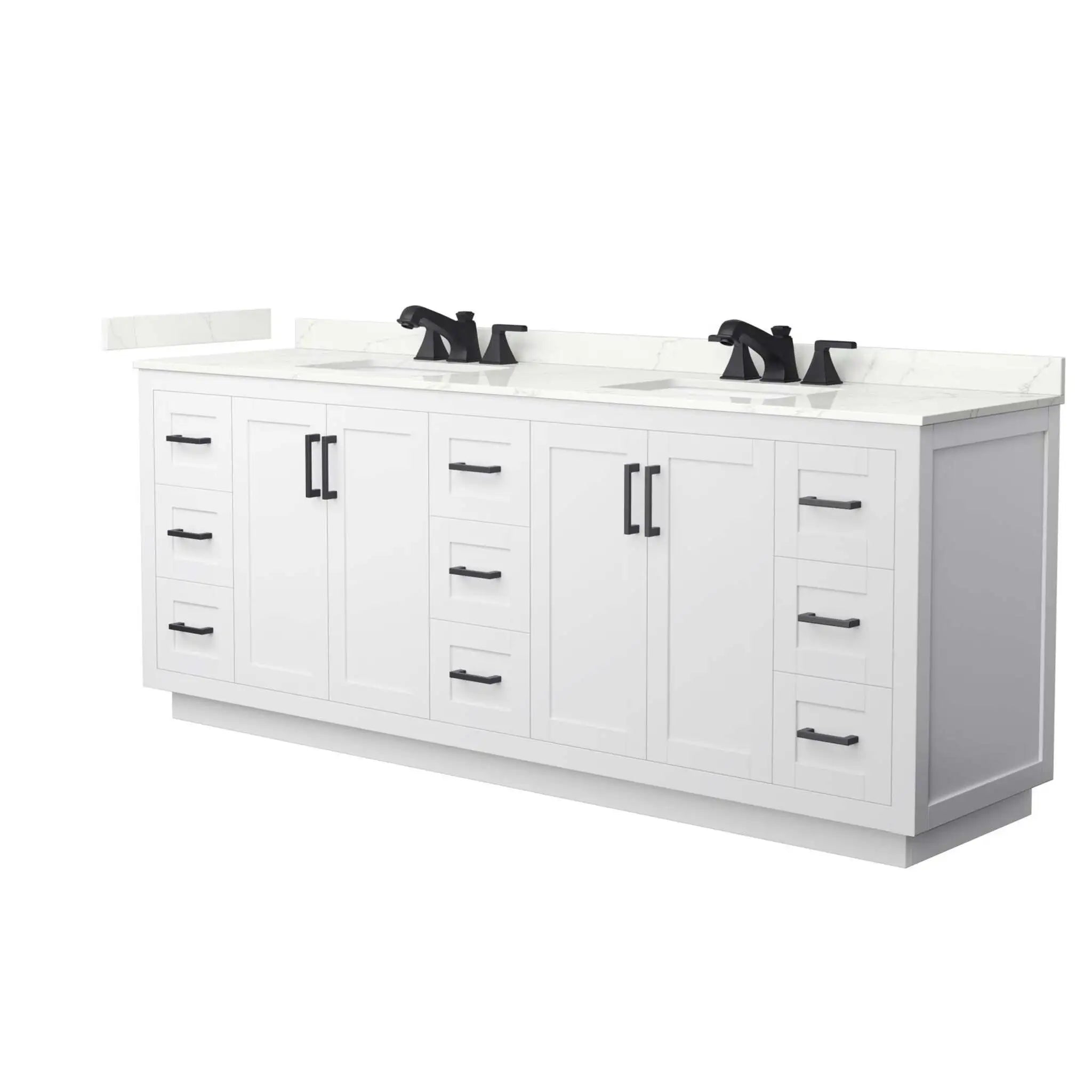 84" Miranda Double Bathroom Vanity in White with Matte Black Trim by Wyndham